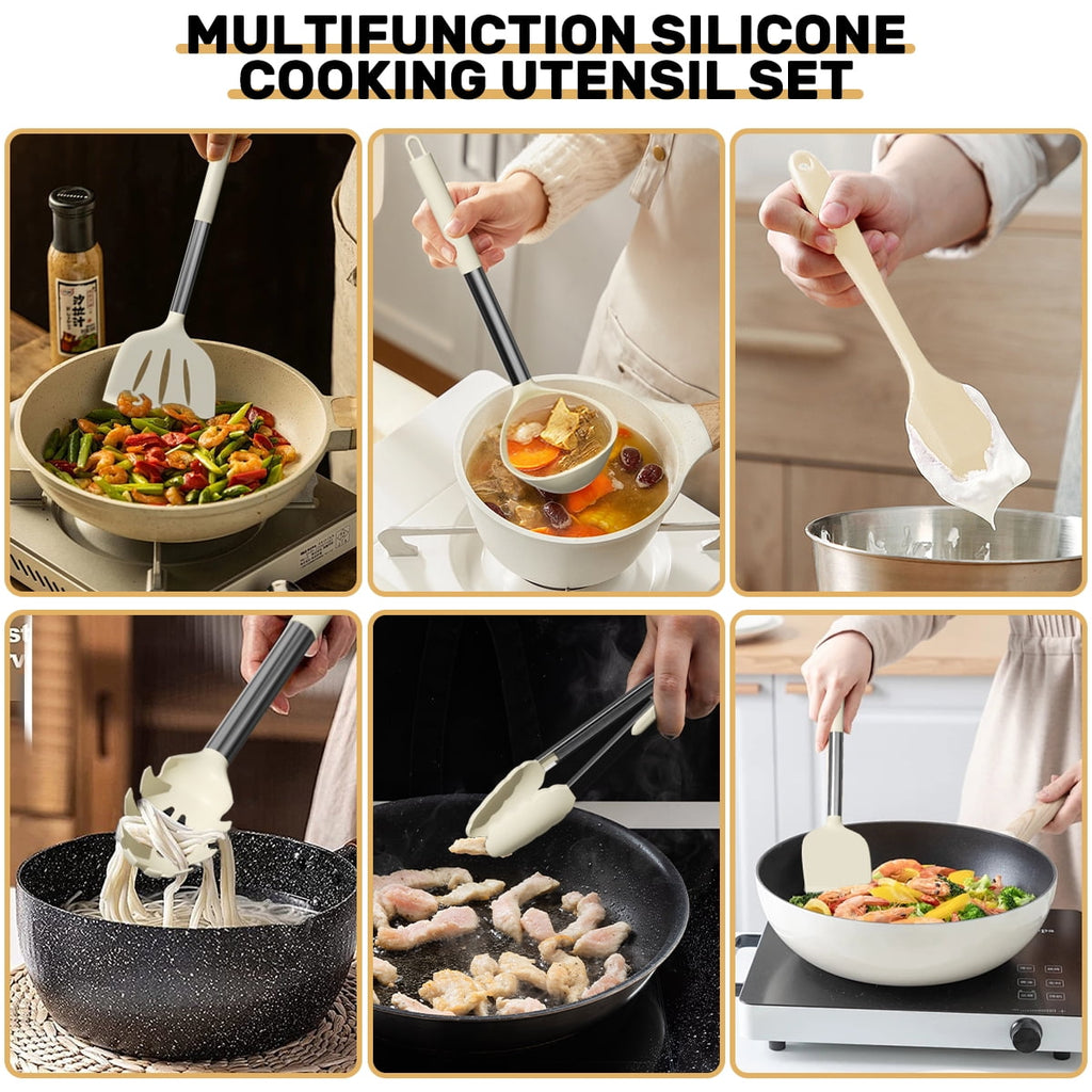 Premium Silicone Silicone Cooking Utensil Set, 30 Pcs Kitchen Utensils Set with Stainless Steel Handle, Food Grade Silicone Spatula Se... - Heat-Resistant Silicone Cooking Spatula Turner Detail