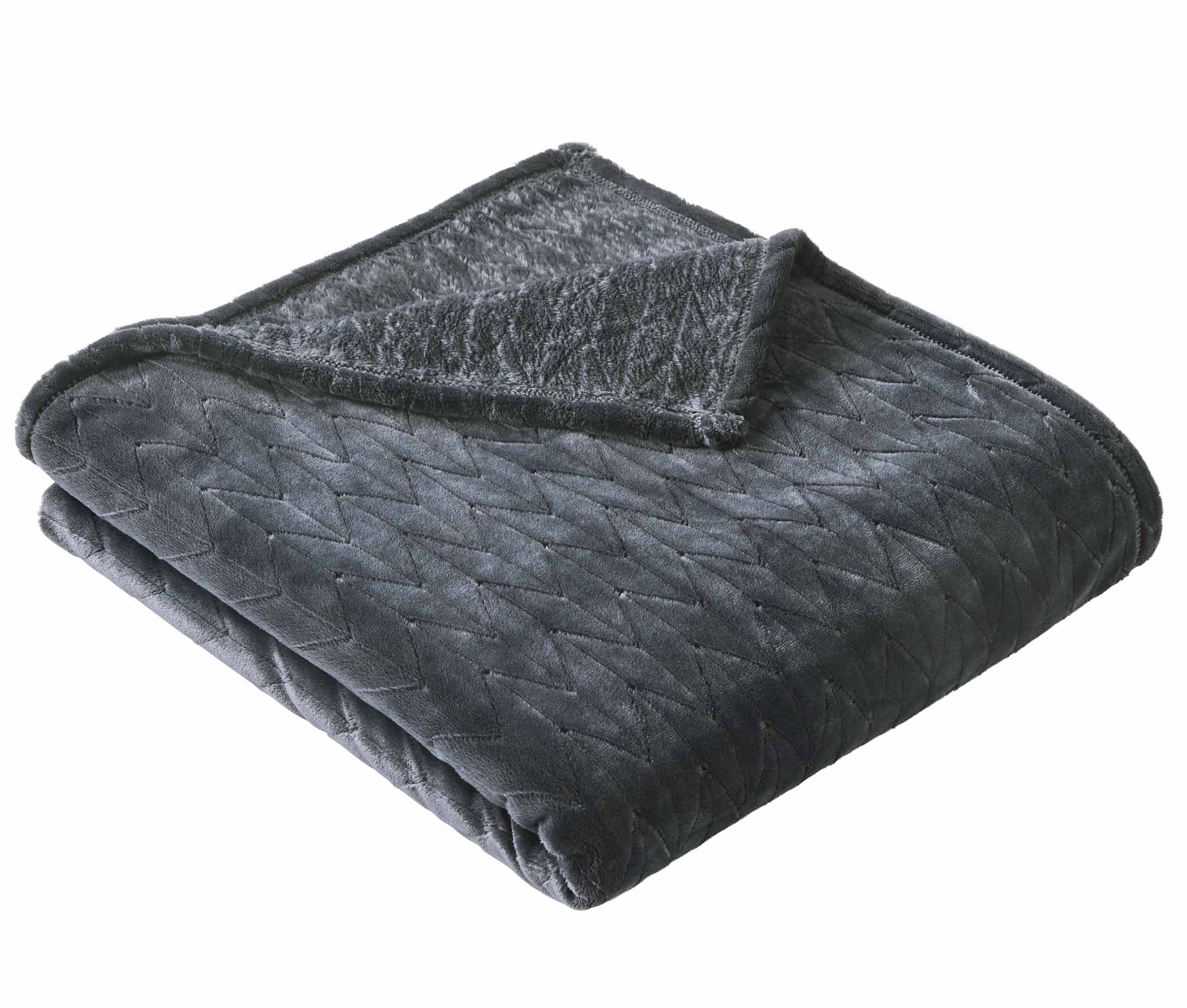 Super Soft Flannel Textured Velvet Plush Soft Fleece Throw Blanket, Oversized, Greystone - Cozy Fleece Throw Blanket for Couch & Bed Detail