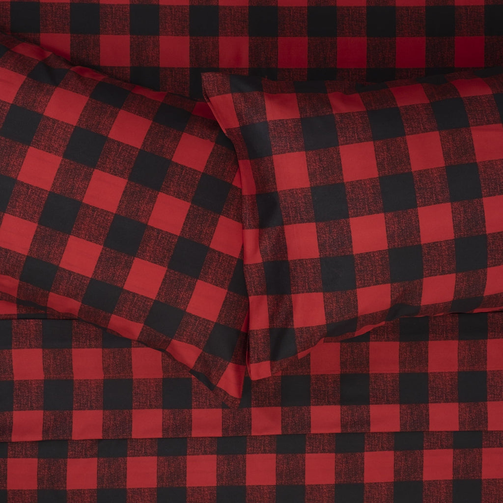 Wrinkle-Resistant Buffalo Plaid Black and Red 4 Piece Bed Sheet Set - Twin - Premium Ultra-Soft Pillowcase Pair for Sleeping Detail