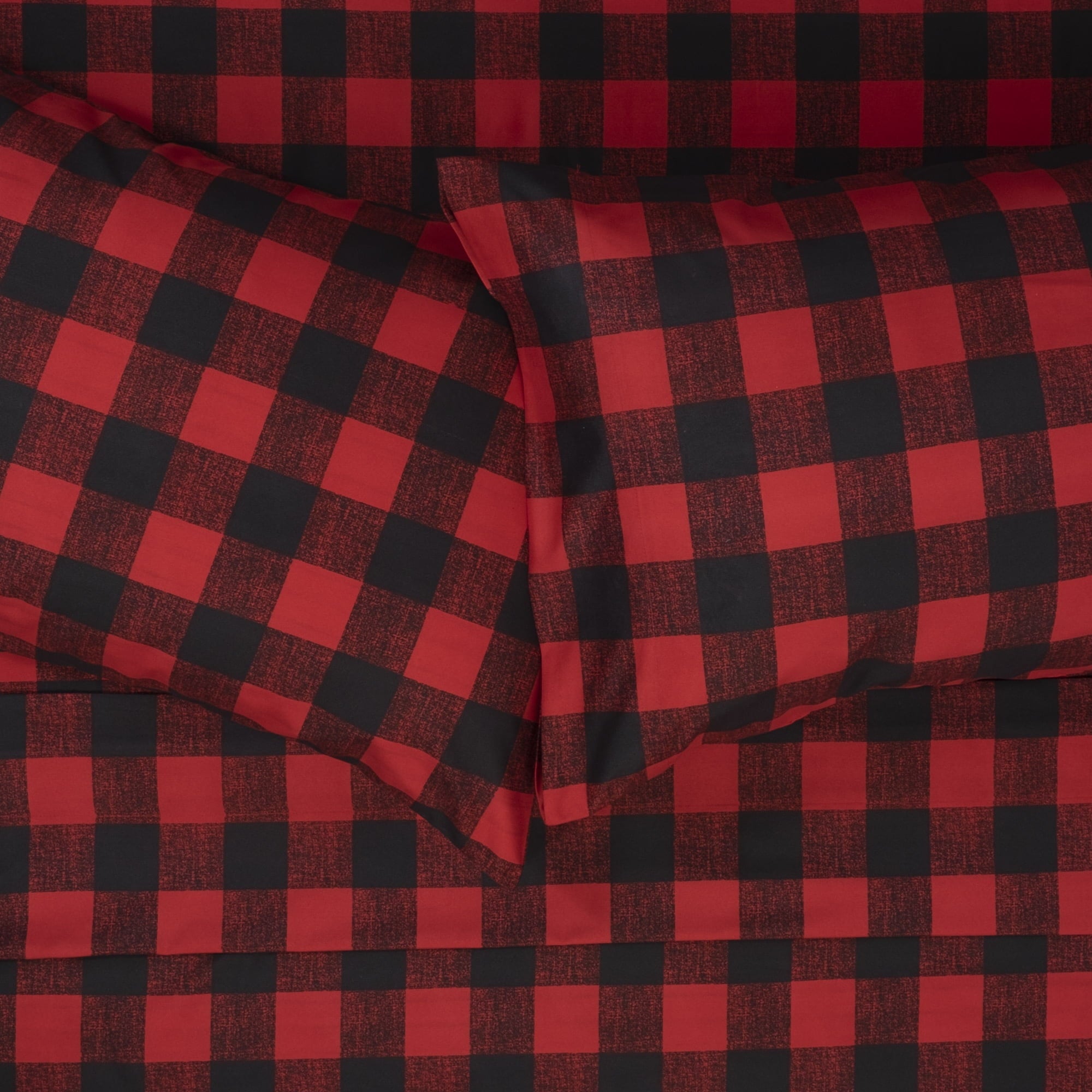 Wrinkle-Resistant Buffalo Plaid Black and Red 4 Piece Bed Sheet Set - Twin - Premium Ultra-Soft Pillowcase Pair for Sleeping Detail