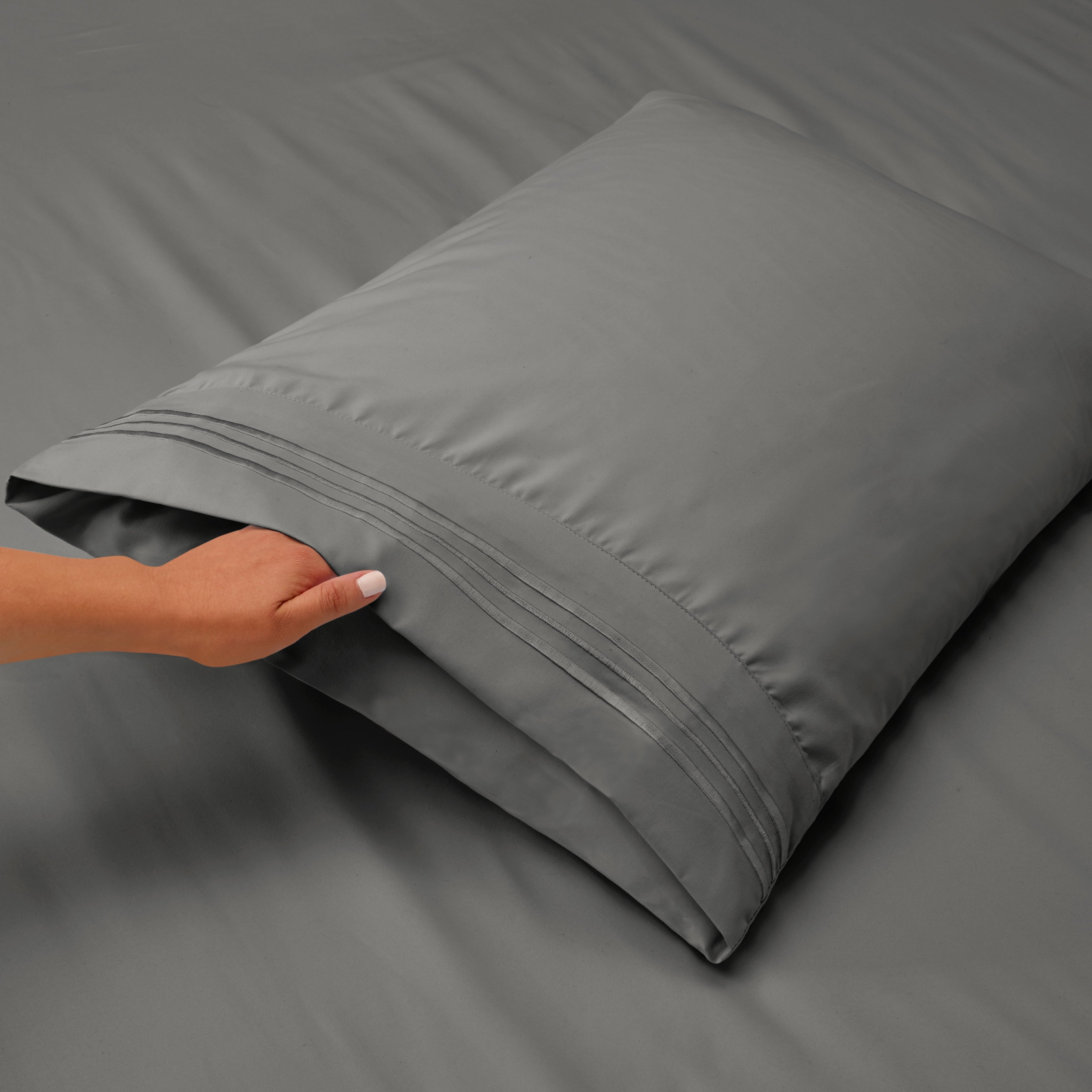 Breathable Luxury Sheets Set, 4 Piece Deep Pocket Sheets, 100% Soft Microfiber Bed Sheets Set, Gray - Cooling Hotel Quality Bedding Sheets and Pillowcases Detail