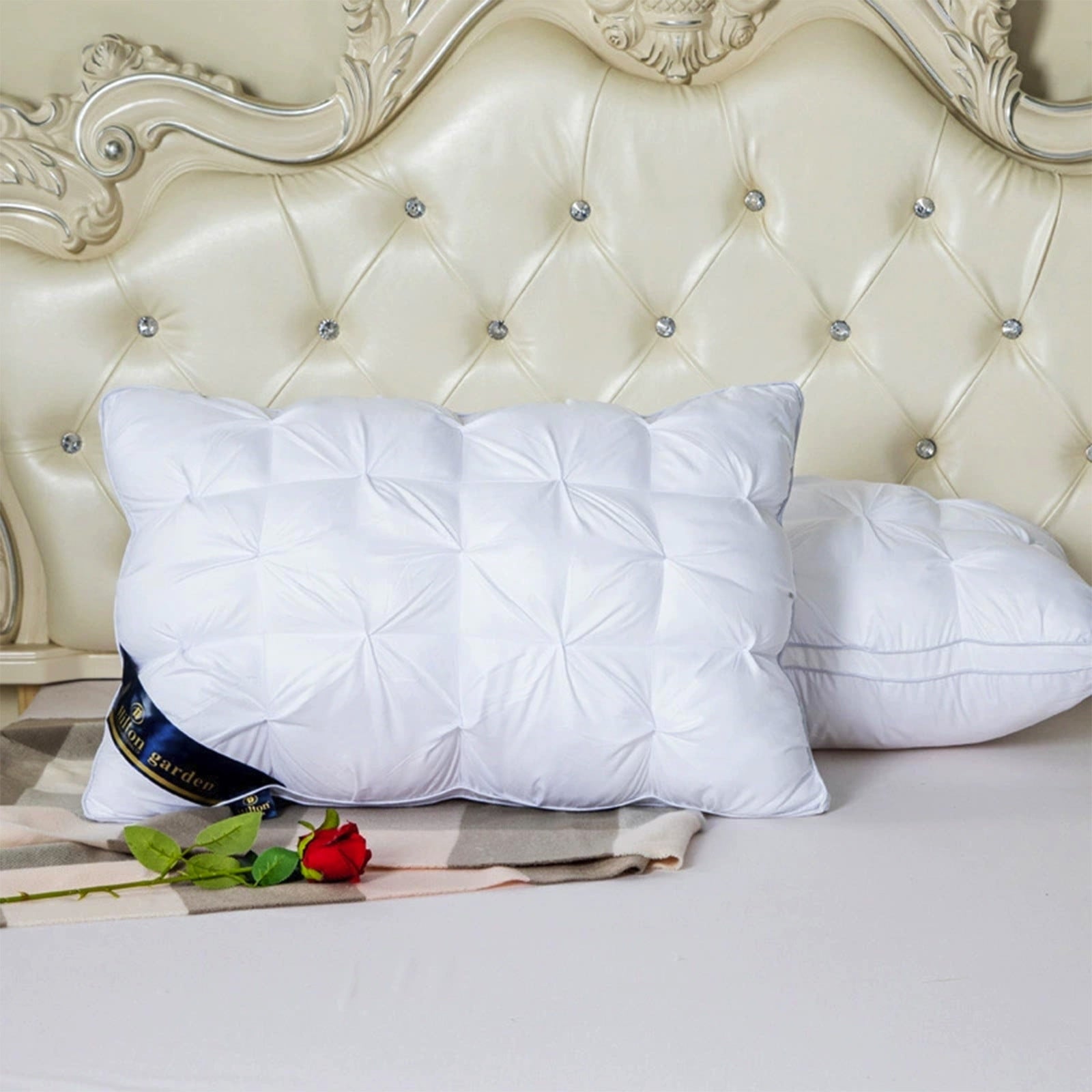 Decorative Plump Goose Down Pillow and Feather Pillows for Neck/Back/Side Sleepers, Premium Soft Down Fill Standard Size Pillow for Sl... - Hotel Quality Plush Sleeping Pillows Detail