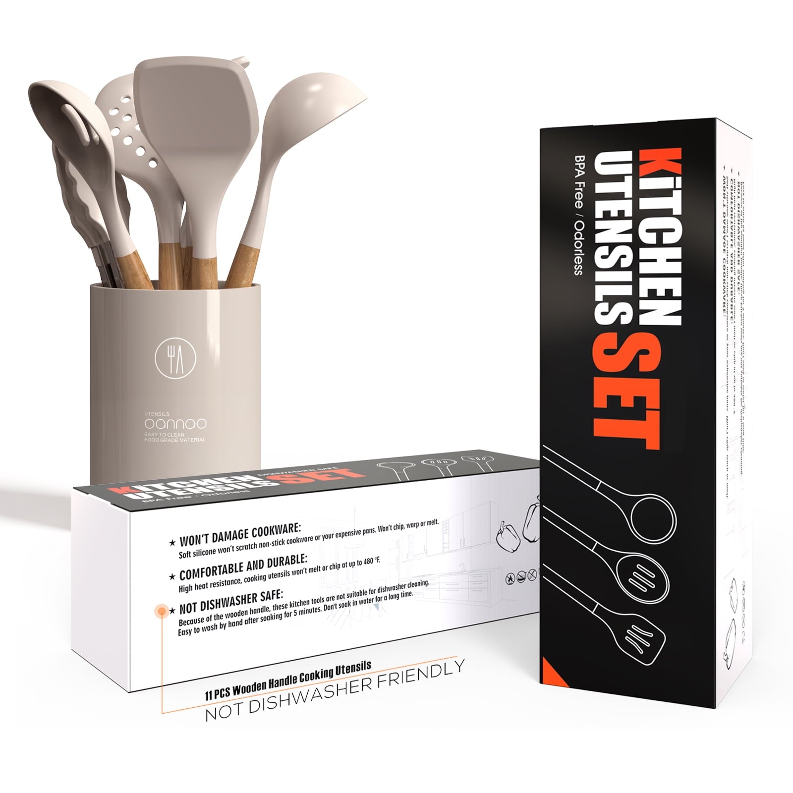 Non-Stick Safe Silicone Cooking Utensils Set - 446°F Heat Resistant Silicone Kitchen Utensils for Cooking,Kitchen Utensil Spatula Se... - Premium Stainless Steel Cooking Utensil for Non-Stick Pots Detail