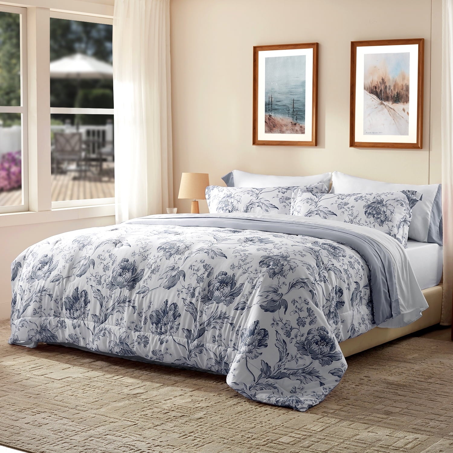 Luxurious Quilted Queen Comforter Sets,7-Pieces Reversible Bedding Sets,Bed in a Bag with Comforter,Flat Sheet and Fitted Sheet,Pillowc... - Hypoallergenic Ultra-Fluffy Quilt for Winter Detail