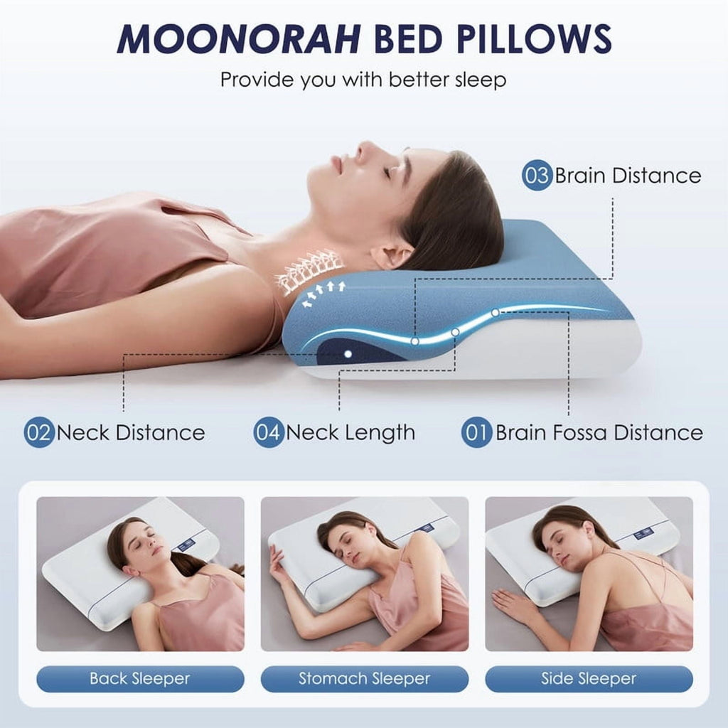 Ergonomic Memory Foam Cooling Memory Foam Bed Pillow for Neck Pain Relief, Two-Sided Cooling Pillow for Back, Stomach and Side Sleepers, Tw... - Orthopedic Shredded Foam Bed Pillow Set Detail