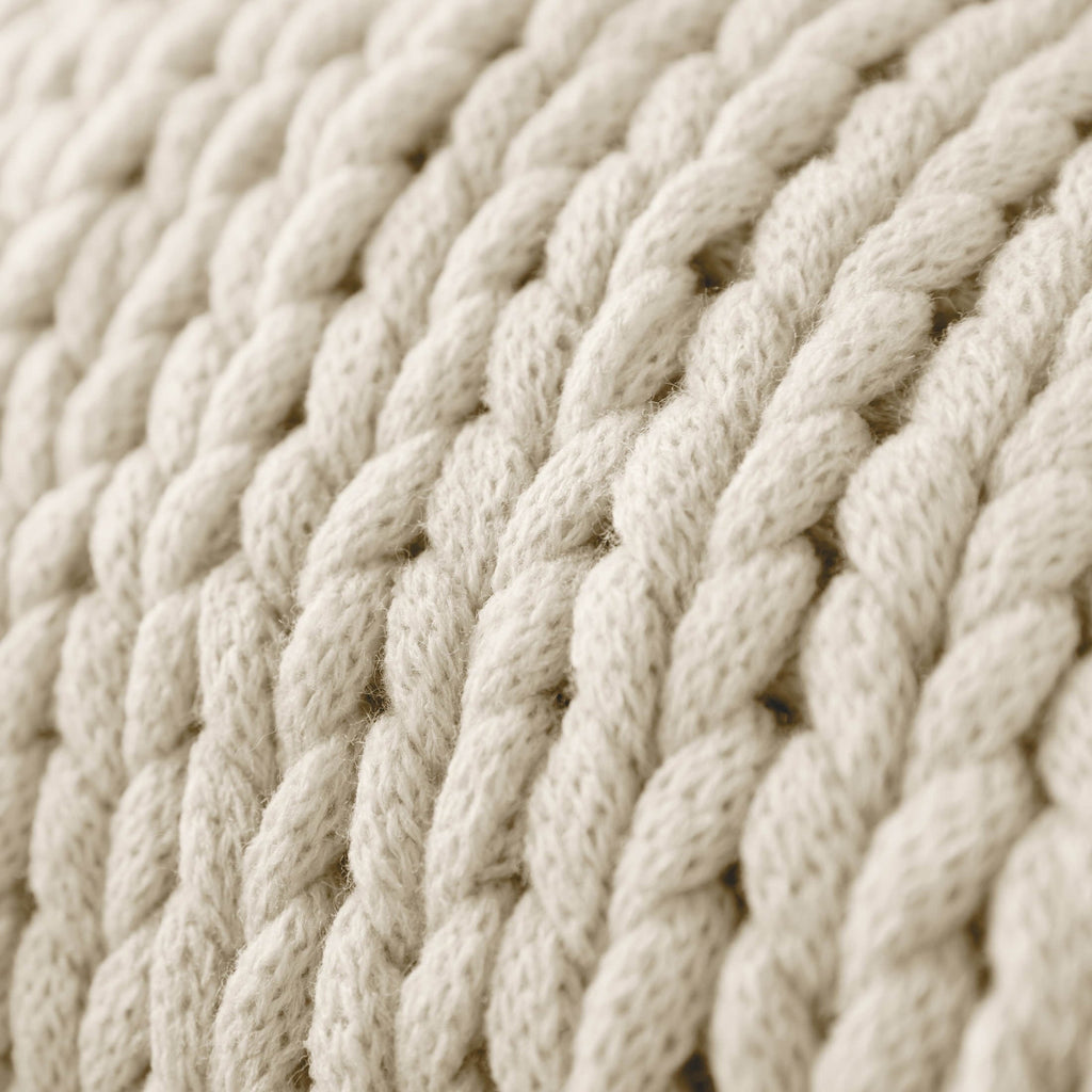 Decorative Knitted Soft & Cozy Chunky Hand-Knit Throw Blanket, Ivory - Luxury Knitted Decorative Throw Blanket with Fringes Detail