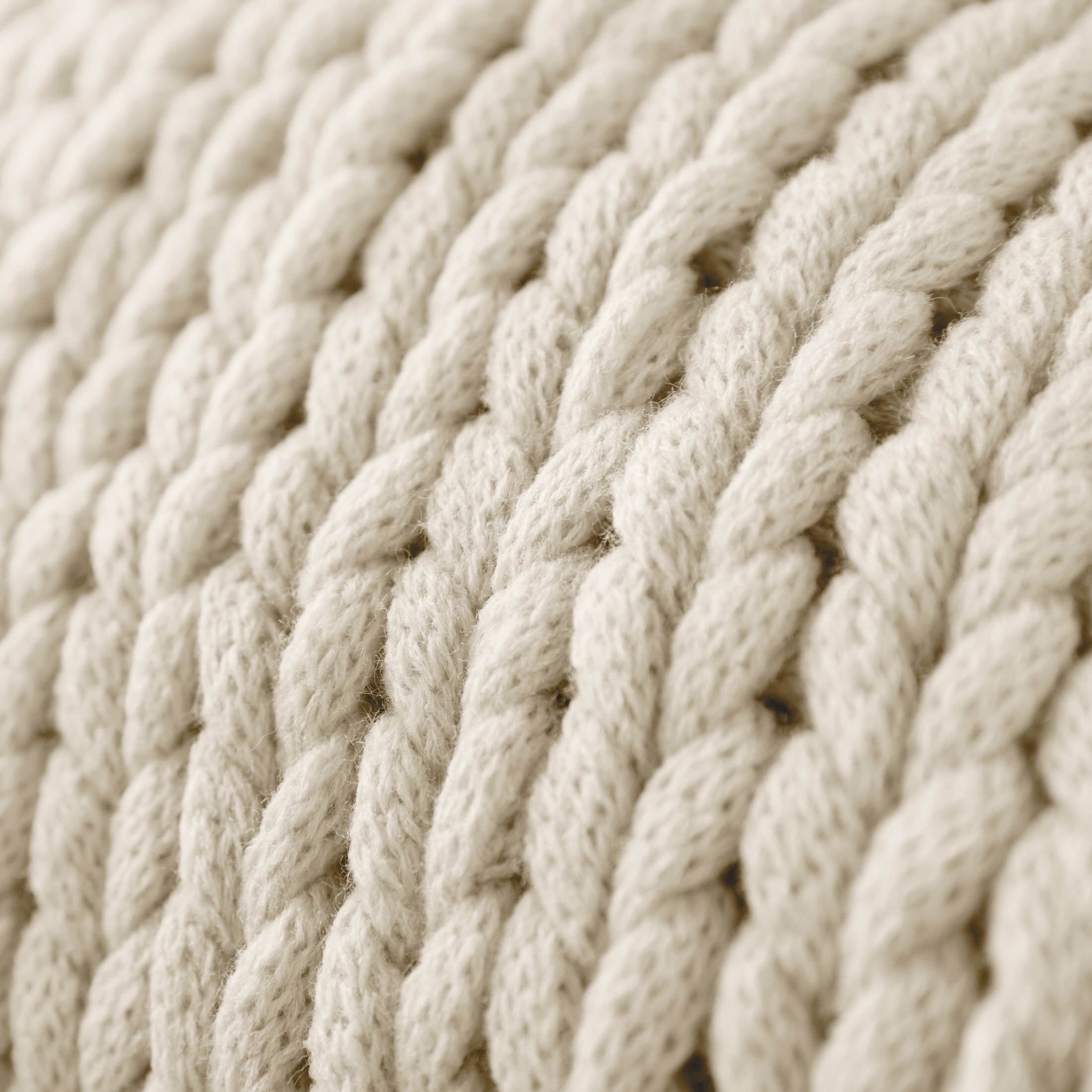 Decorative Knitted Soft & Cozy Chunky Hand-Knit Throw Blanket, Ivory - Luxury Knitted Decorative Throw Blanket with Fringes Detail