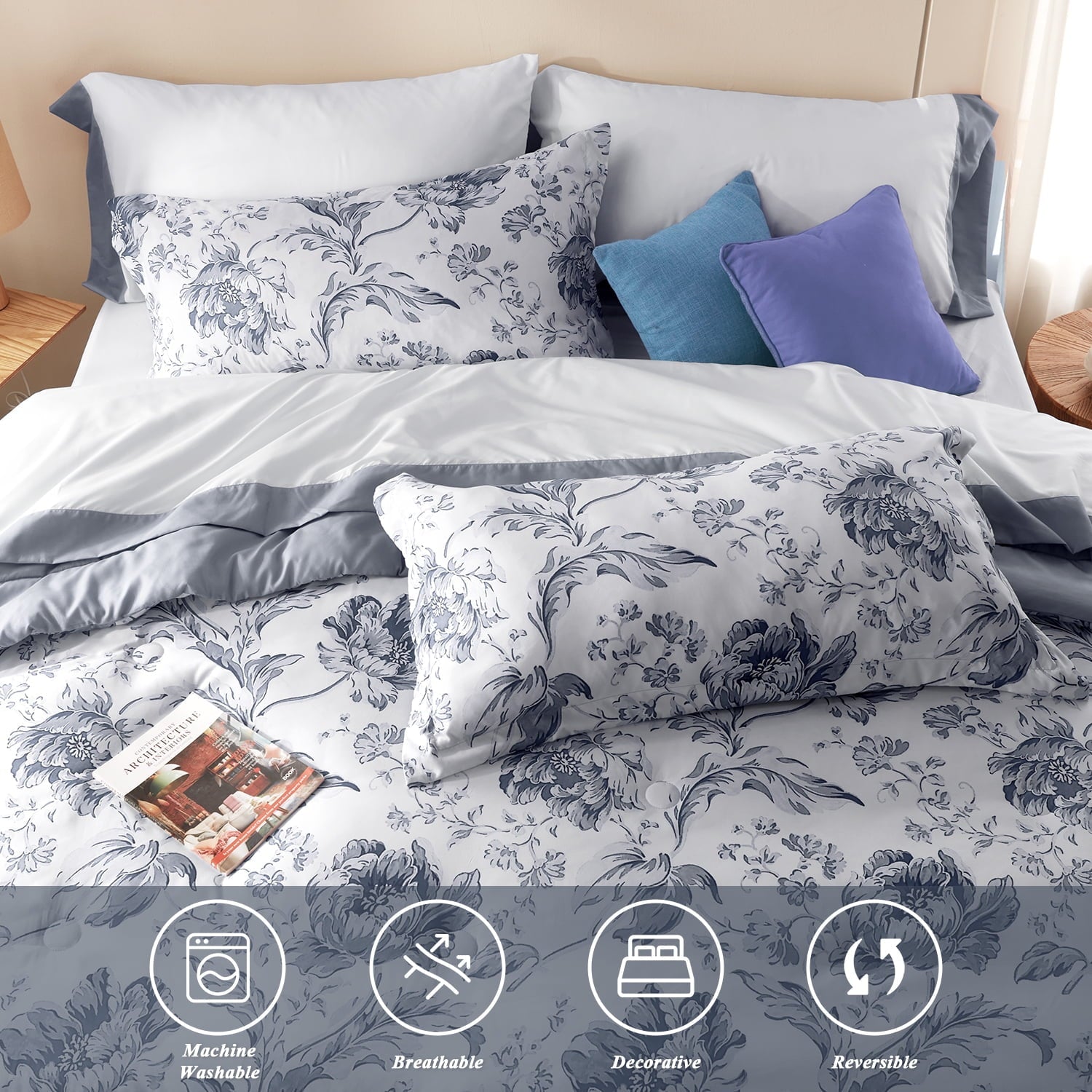 Luxurious Quilted Queen Comforter Sets,7-Pieces Reversible Bedding Sets,Bed in a Bag with Comforter,Flat Sheet and Fitted Sheet,Pillowc... - Hypoallergenic Ultra-Fluffy Quilt for Winter Detail