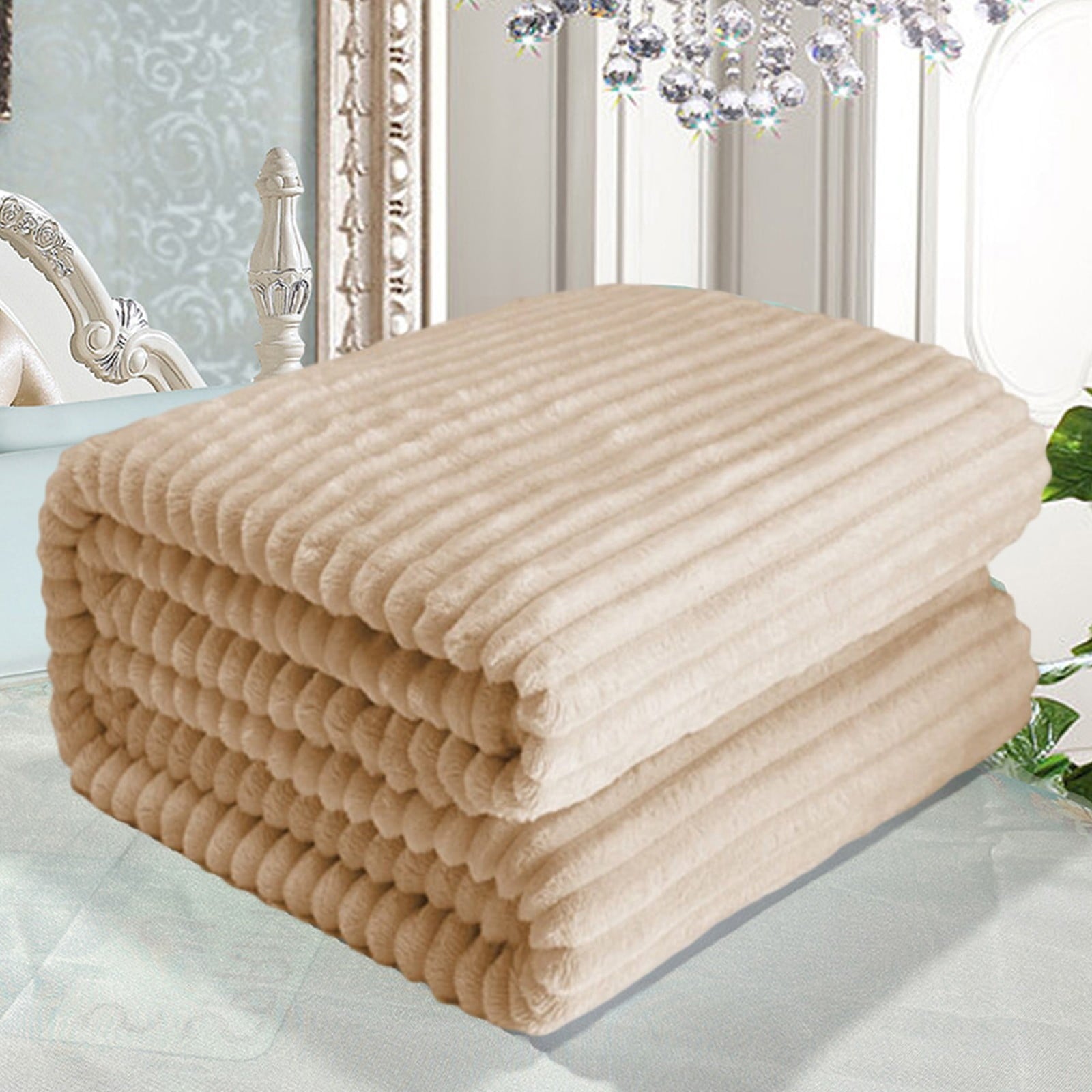 Cozy Fleece Extra Large Throw Blanket for Couch Home Office Hotel 100% Cotton Super Soft Blanket for Adult 47"x70" Khaki - Cozy Fleece Throw Blanket for Couch & Bed Detail