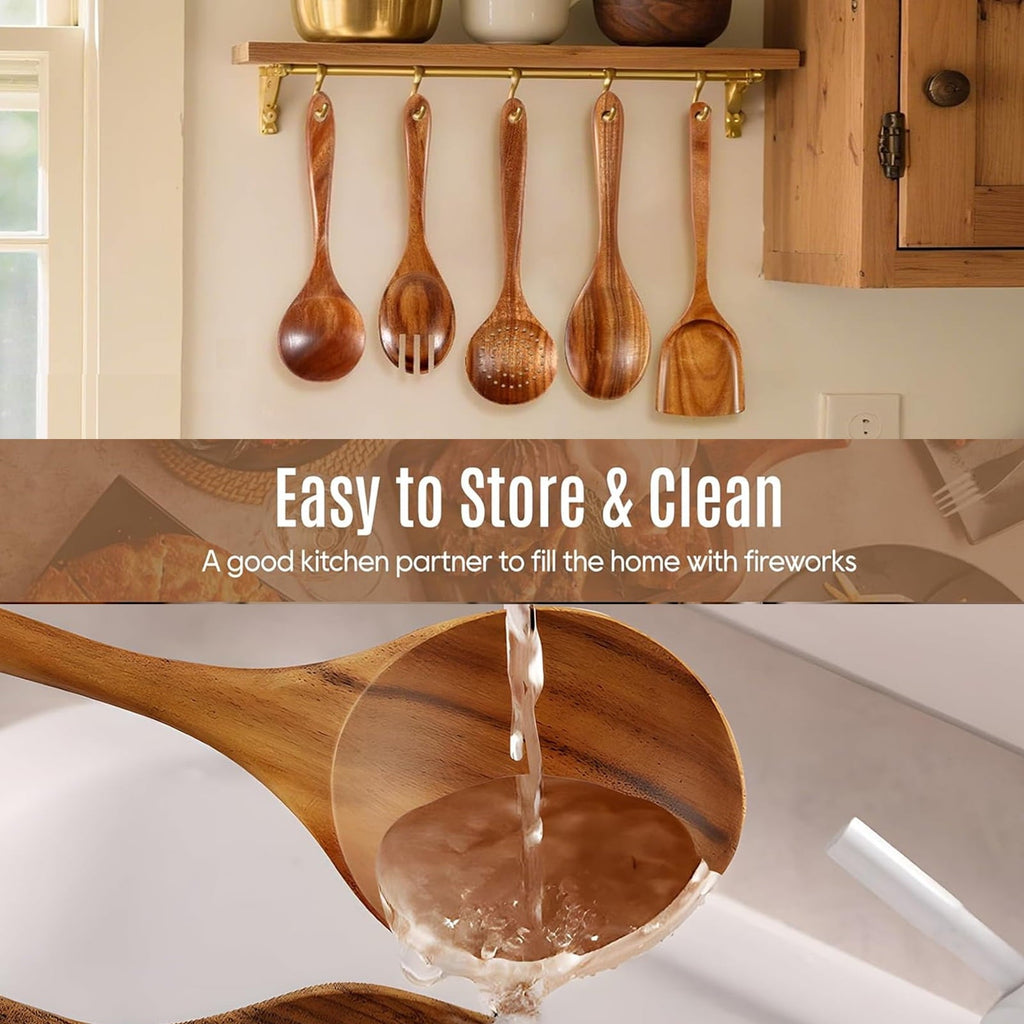 Heat-Resistant Wooden Spoons for Cooking, 8 Pcs Natural Teak Wooden Utensils Set, Non-Stick & Heat Resistant Durable Wood ... - Heat-Resistant Silicone Cooking Spatula Turner Detail