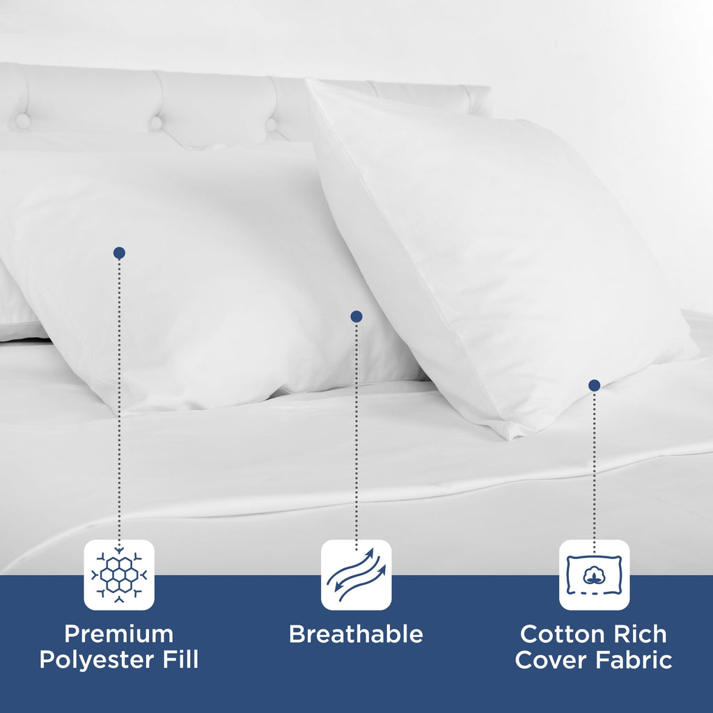 Orthopedic Support 2-Pack Down Alternative White Bed Pillows, Standard - Hotel Quality Plush Sleeping Pillows Detail