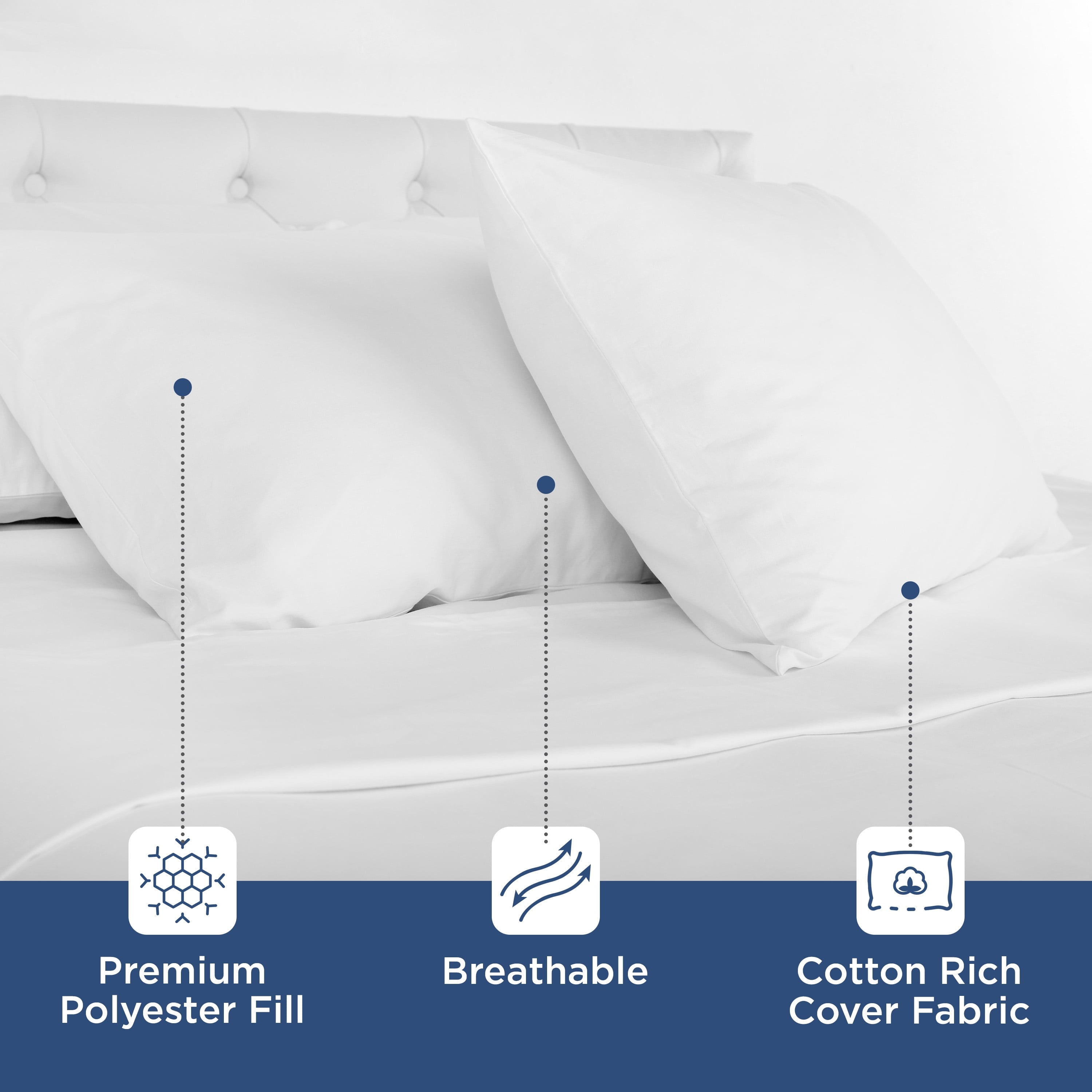 Orthopedic Support 2-Pack Down Alternative White Bed Pillows, Standard - Hotel Quality Plush Sleeping Pillows Detail