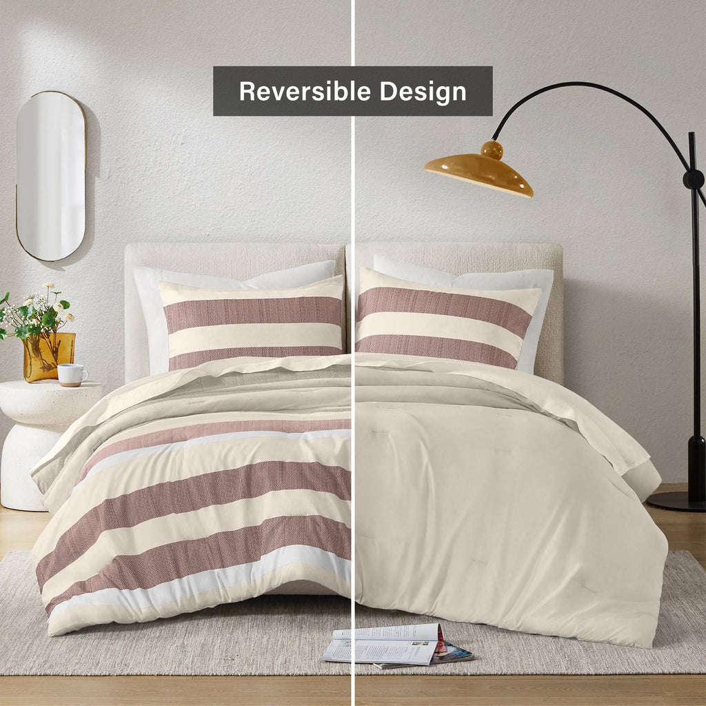 Fluffy Down Alternative 2-Piece Comforter Sets, Reversible Striped Comforter Set for Dorm, Lightweight All Season Bedding Set with Pillow Sha... - Cloud-Like Soft Lightweight Bed Comforter Detail