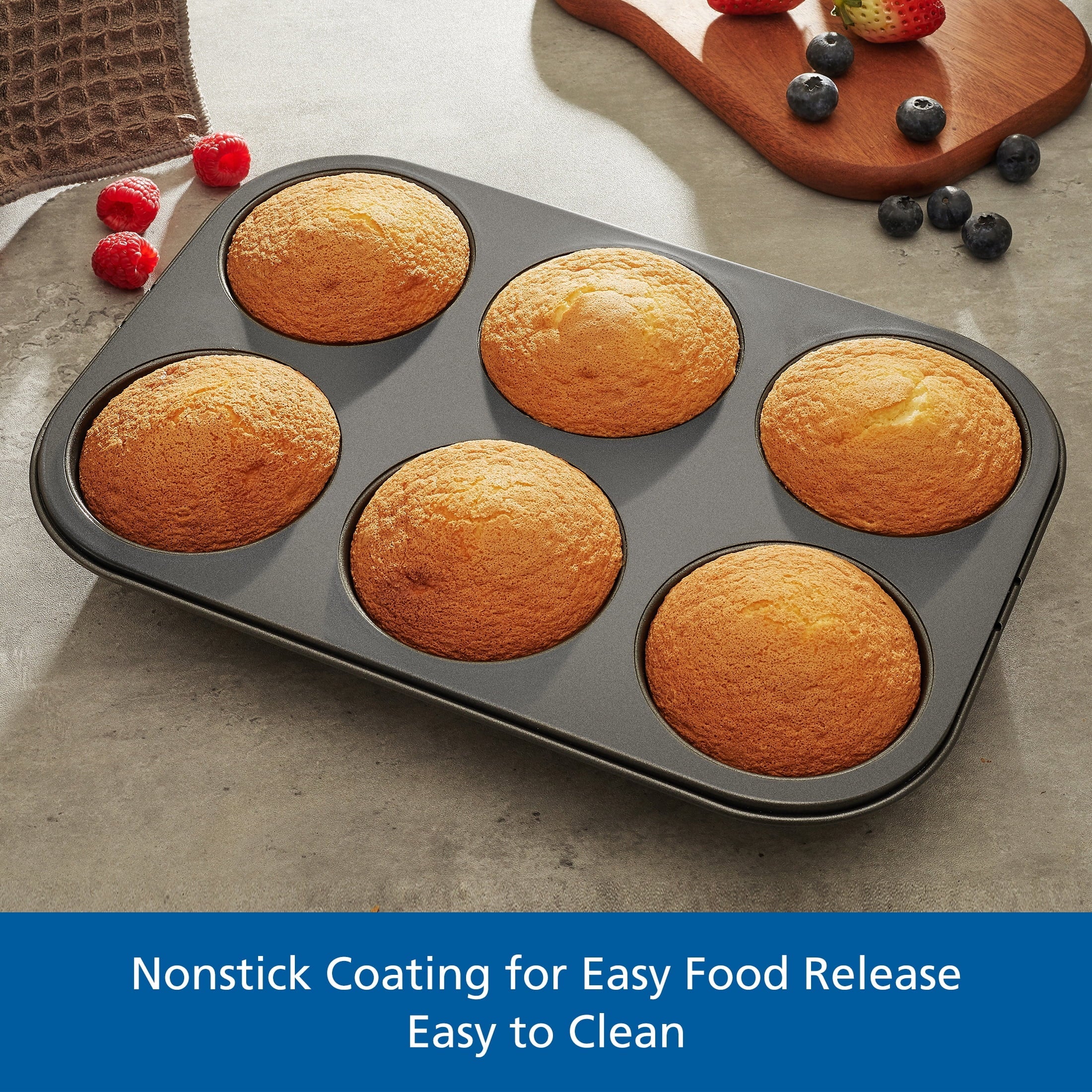 Multi-Functional 6 Cup Jumbo Muffin Pan, Non-Stick Bakeware,3.4 inch Diameter Cups,Gray,Carbon Steel - Kitchen Gadget Tool for Quick Food Prep Detail