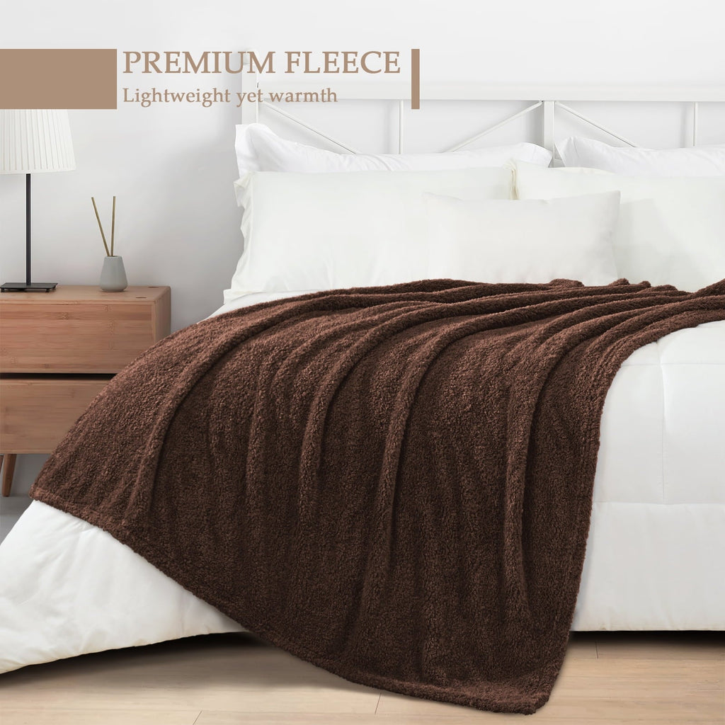 Cozy Fleece Fuzzy Fleece Throw Blanket for Couch Sofa, Lightweight Fluffy Solid Velvet Blanket, 50x60 Inches, Coffee - Lightweight Plush Warm Blanket for All Seasons Detail