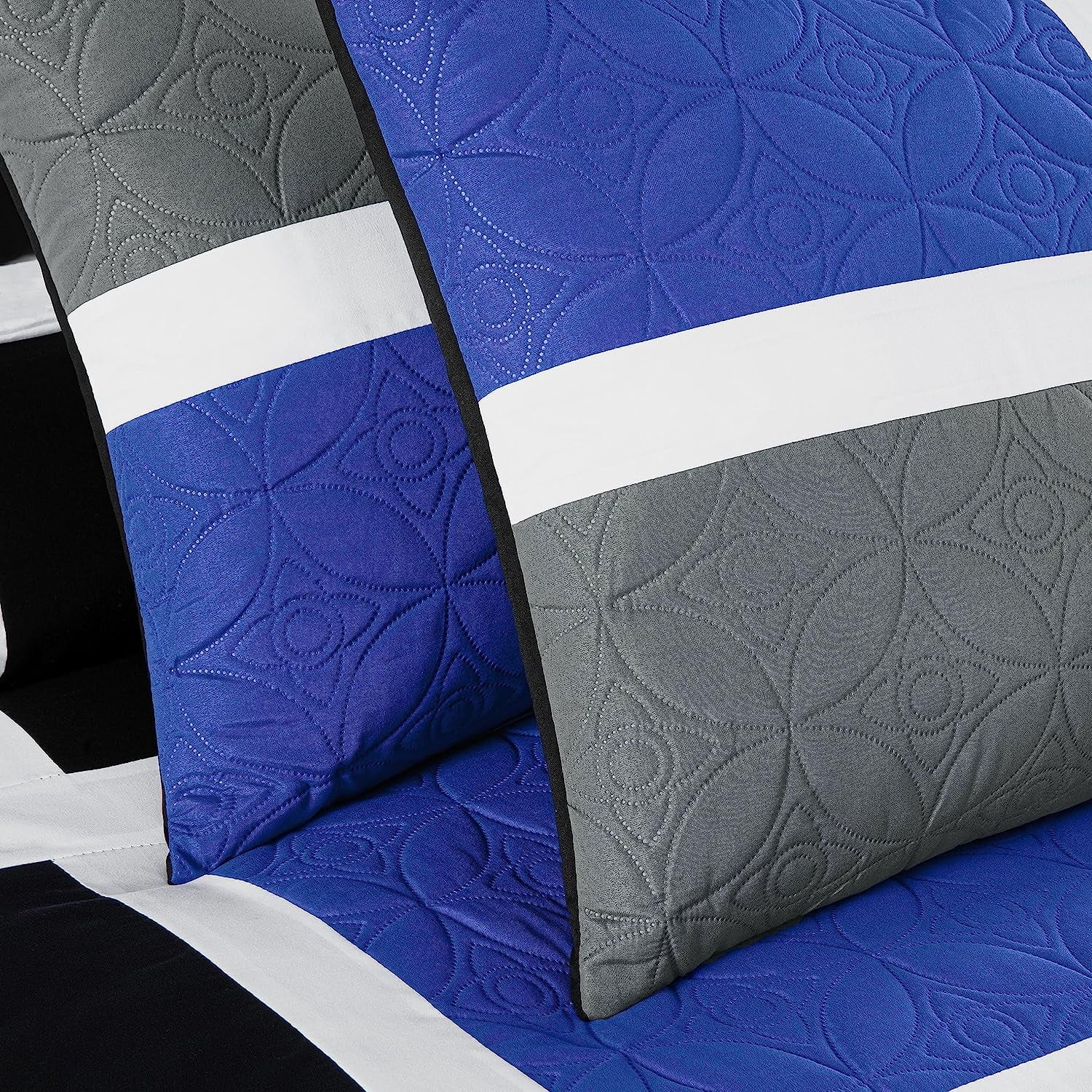 Fluffy Down Alternative Bernard 7-Piece Full Bed in a Bag Comforter Set with Sheets, Lightweight Comforter Blue Black Gray Patchwork Quilted ... - Luxurious Quilted Duvet Cover Set Detail