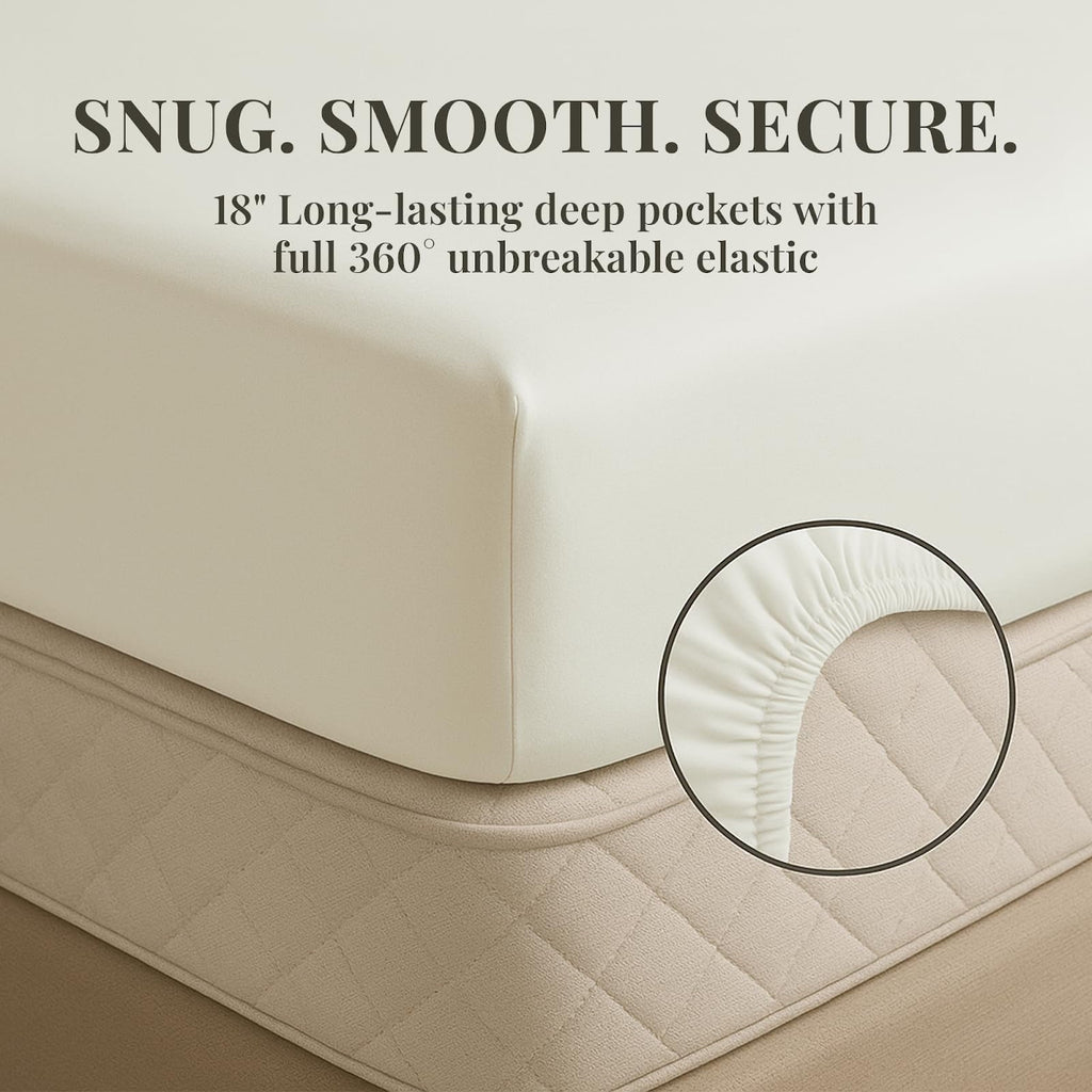Cooling Sateen Sacred Thread Rayon Derived , 18'' Deep Pocket Cooling Sheets for Hot Sleepers, 6 PC Cooling Sheets (Queen Size - Cooling Hotel Quality Bedding Sheets and Pillowcases Detail