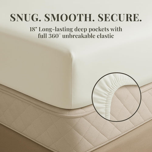 Cooling Sateen Sacred Thread Rayon Derived , 18'' Deep Pocket Cooling Sheets for Hot Sleepers, 6 PC Cooling Sheets (Queen Size - Cooling Hotel Quality Bedding Sheets and Pillowcases Detail