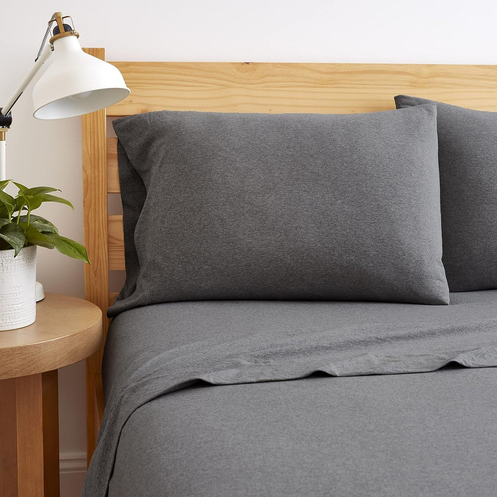 Wrinkle-Resistant Jersey Sheet Set - 4 Pieces Queen Cotton Sheets Set - Stretchable Ultrasoft Luxury Knit Bed Linen (Dark Gray, Queen) - Premium Ultra-Soft Pillowcase Pair for Sleeping Detail