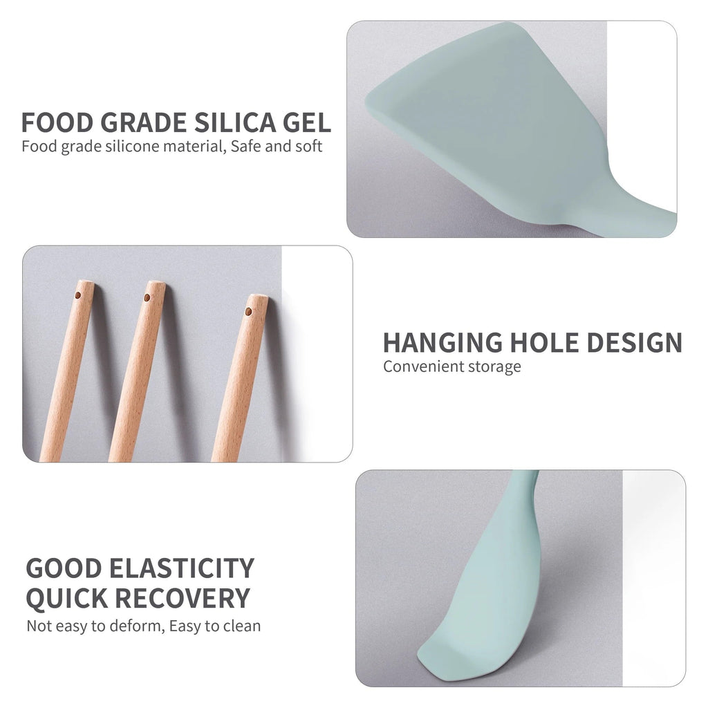 Seamless One-Piece Silicone Kitchen Cooking Utensils Set, 19 Pieces Utensil with Holder, Heat Resistant, Green - Premium Stainless Steel Cooking Utensil for Non-Stick Pots Detail