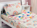 All-Season 3-Piece Kids Comforter Set Twin Zipper Bedding for Girls, Rainbow Comforter with Flower Pattern (Beige) - Luxurious Quilted Duvet Cover Set - Default Title