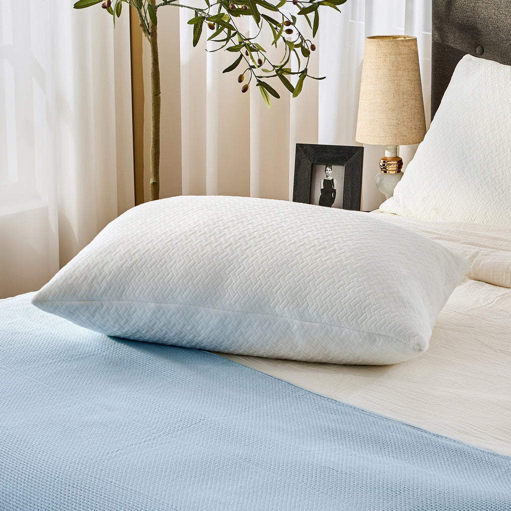 Decorative Plump 2 Pack Bed Pillow, Shredded Gel Memory Foam Pillow, Standard Queen, Medium, Made in USA - Hotel Quality Plush Sleeping Pillows Detail