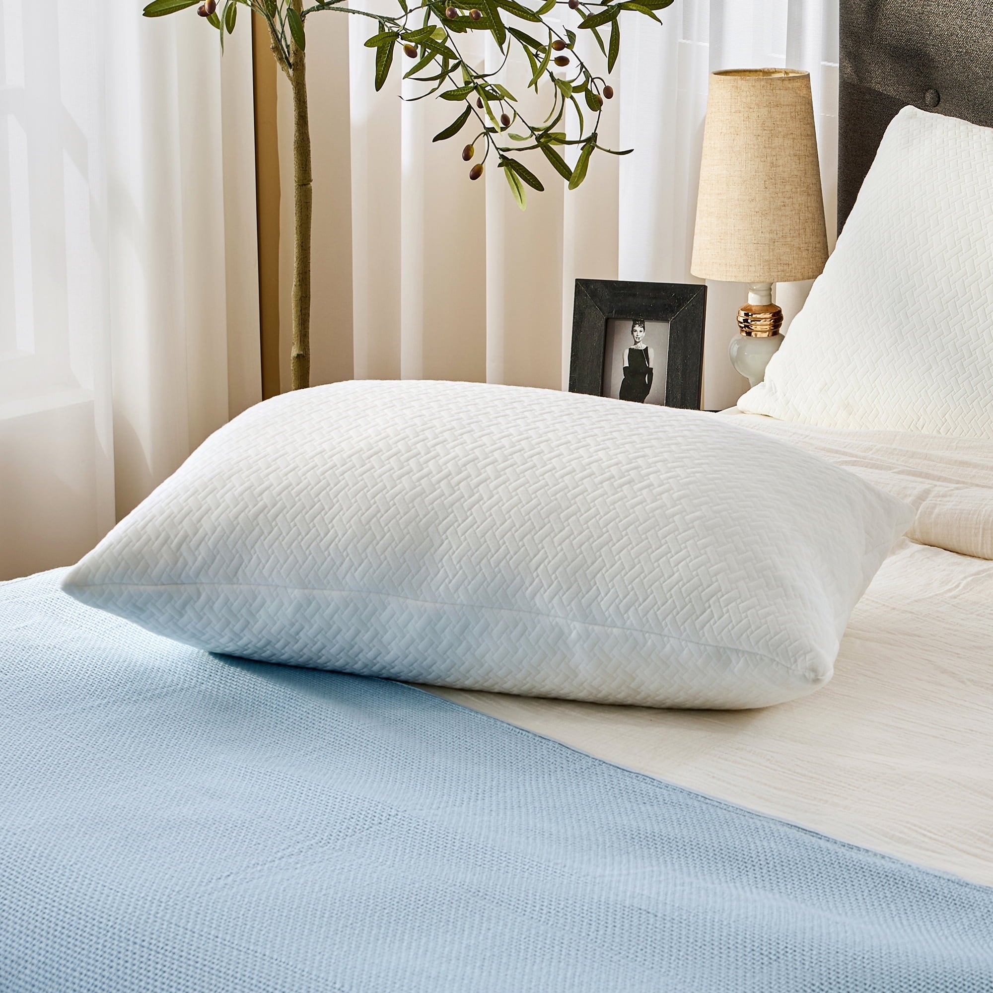 Decorative Plump 2 Pack Bed Pillow, Shredded Gel Memory Foam Pillow, Standard Queen, Medium, Made in USA - Hotel Quality Plush Sleeping Pillows Detail