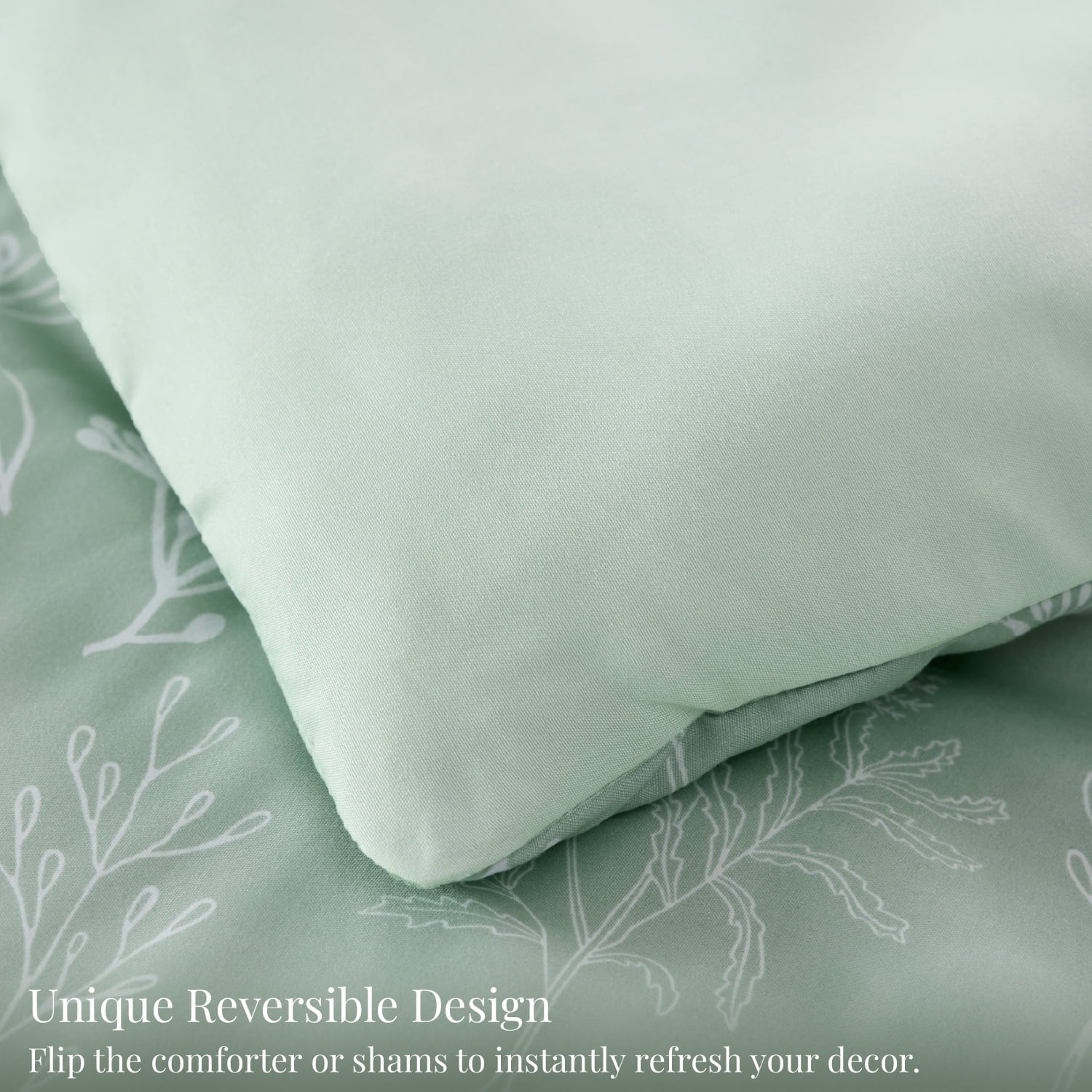 All-Season 3 Pieces Sage Green Floral Comforter Sets, 1 Botanical Flowers Reversible Comforter and 2 Pillow Shams, Queen Size Be... - All-Season Down Alternative Comforter Insert Detail