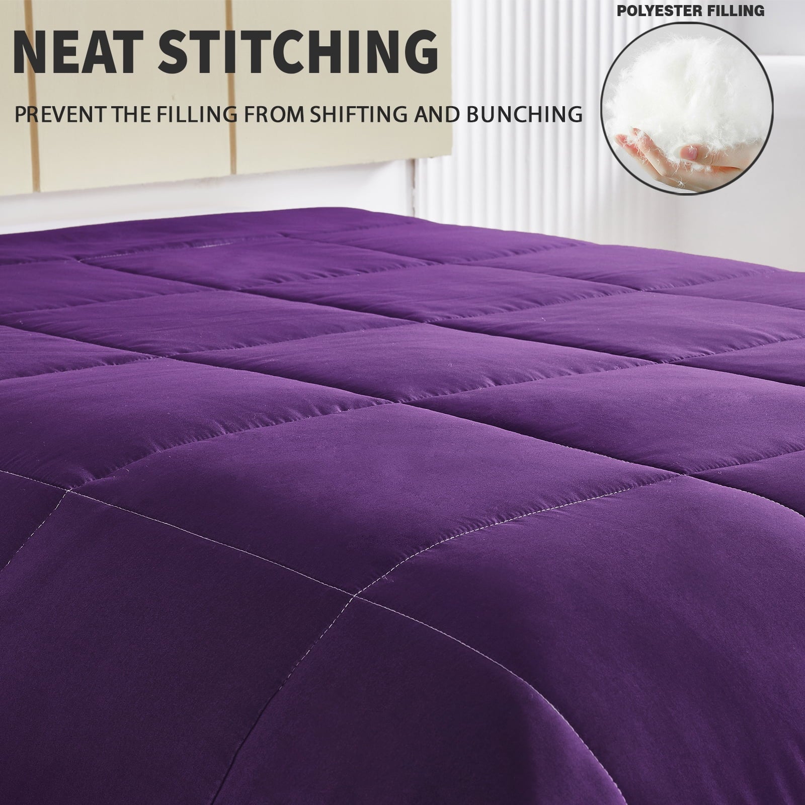 Heavyweight Warmth Lightweight Reversible 3-Piece Comforter Set All Seasons, Down Alternative Comforter with 2 Pillow Shams, Queen Size,... - Cloud-Like Soft Lightweight Bed Comforter Detail