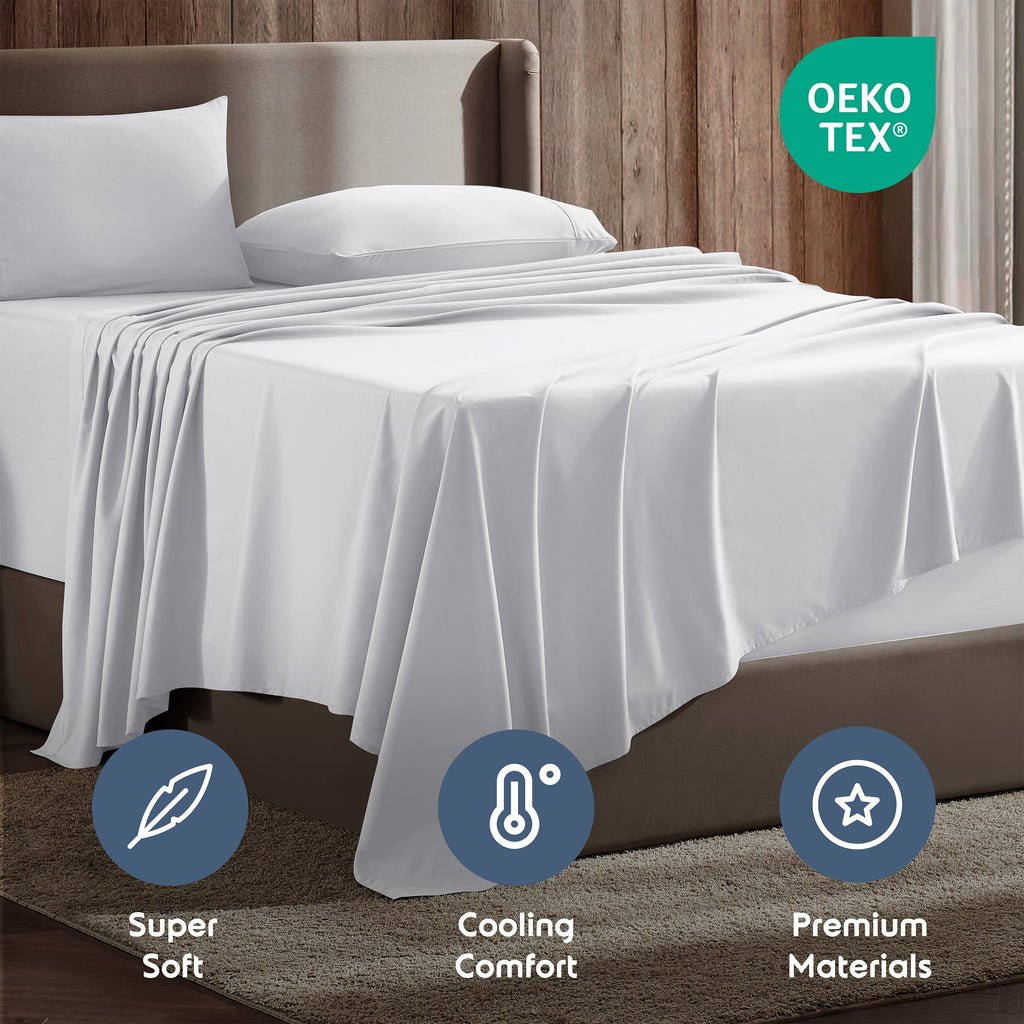 Premium Egyptian Cotton Set, Hotel Style Deep Pocket 4 Piece Bed , Luxury Soft Microfiber Sheet Sets, White - Cooling Hotel Quality Bedding Sheets and Pillowcases Detail