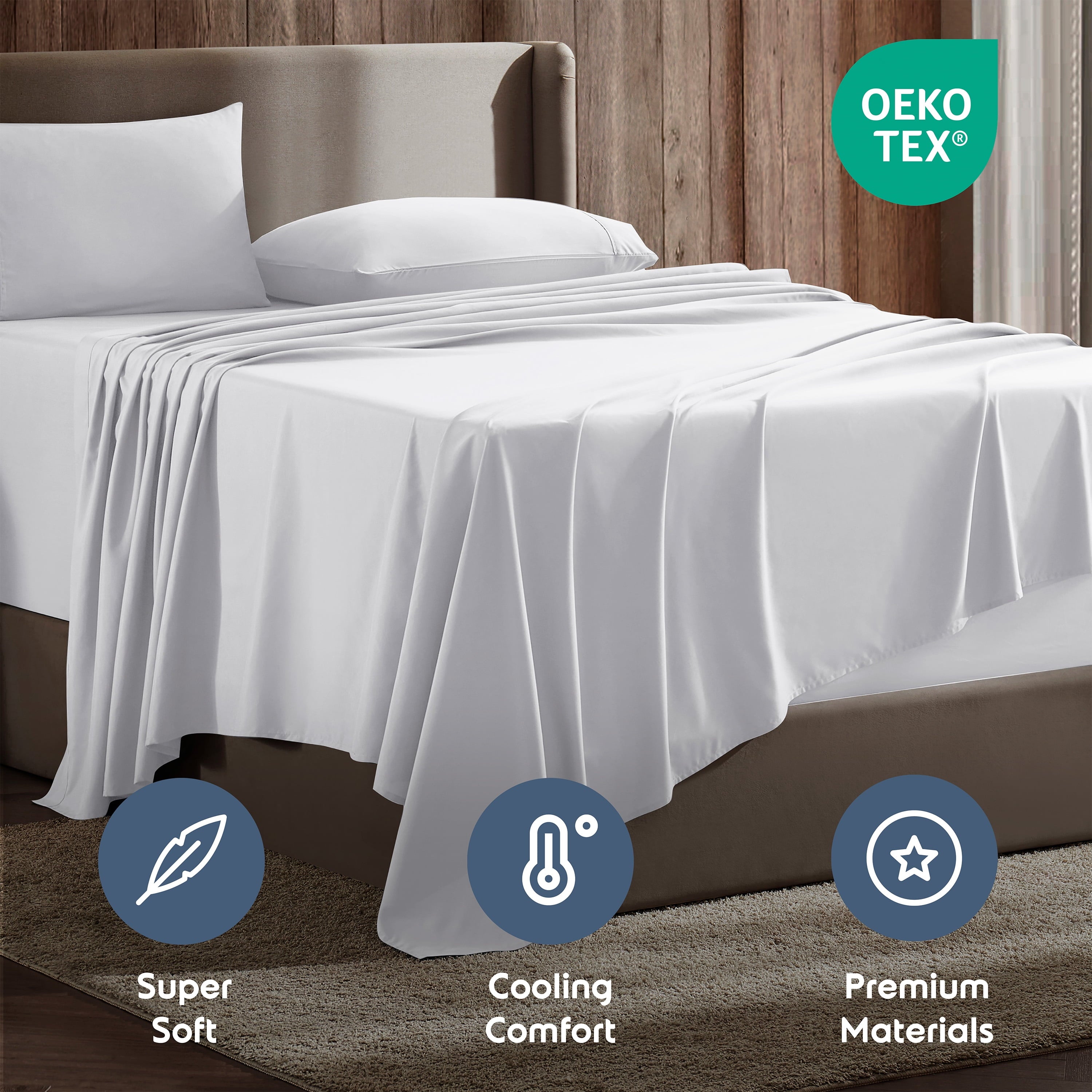 Premium Egyptian Cotton Set, Hotel Style Deep Pocket 4 Piece Bed , Luxury Soft Microfiber Sheet Sets, White - Cooling Hotel Quality Bedding Sheets and Pillowcases Detail