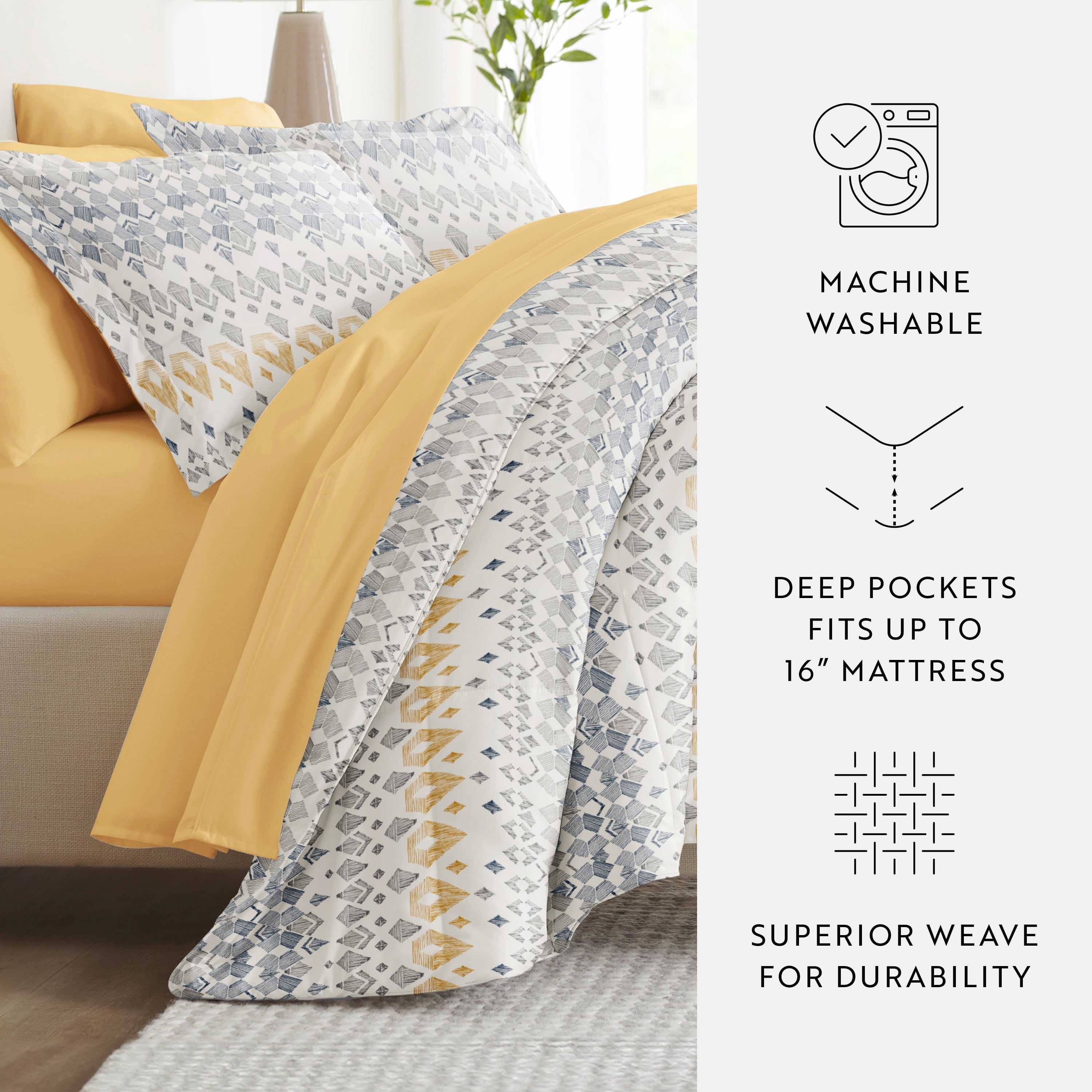 Fluffy Down Alternative 7 Piece Bedding Bundle, Microfiber Patterned Comforter and Sheet Set, Queen - Cloud-Like Soft Lightweight Bed Comforter Detail