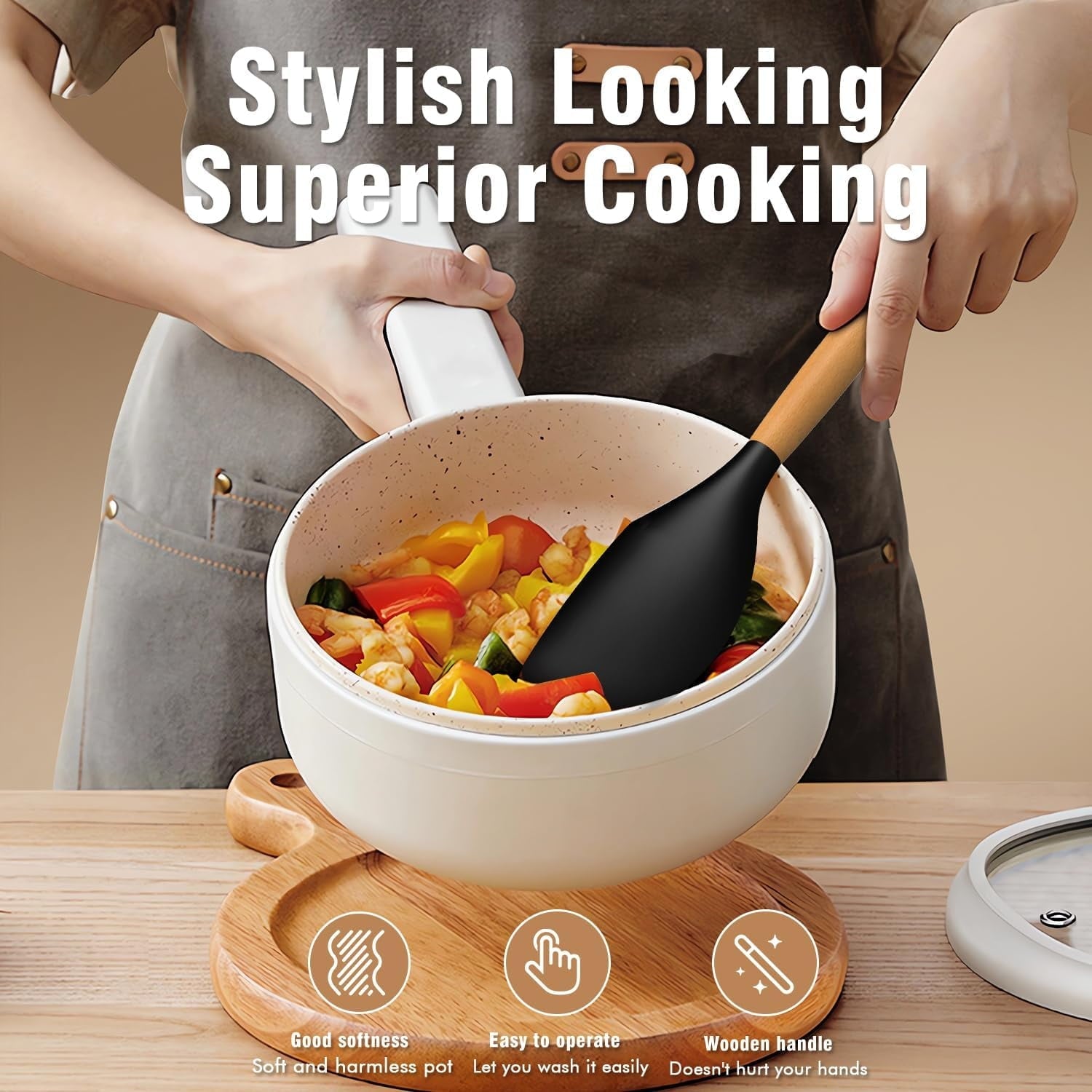 Seamless One-Piece Silicone Cooking Utensils Set - Silicone Kitchen Utensils for Cooking Wooden Handles, 446°F Heat Resistant Kitchen Ut... - Heat-Resistant Silicone Cooking Spatula Turner Detail