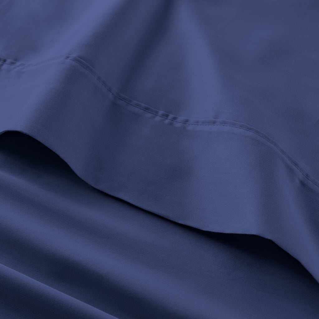 Breathable Luxury 4-Piece 300 Thread Count Blue Cove Cotton Sateen Bed Sheet Set, Queen - Cooling Hotel Quality Bedding Sheets and Pillowcases Detail
