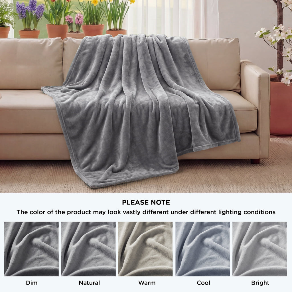 Lightweight Warm Fleece Throw Blanket for Couch Grey, Lightweight Plush Fuzzy Cozy Soft Blankets and Throws for Sofa, 50x60 inches - Luxury Knitted Decorative Throw Blanket with Fringes Detail