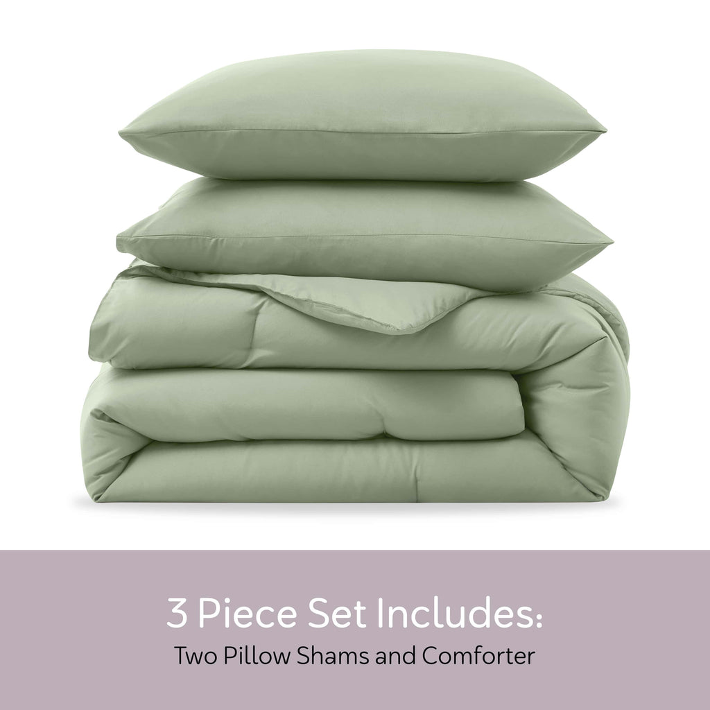 Luxurious Quilted Comforter Sets, All Season Lightweight Solid Queen Comforter Set, 3-Pc Bedding Sets, Sage Green - All-Season Down Alternative Comforter Insert Detail