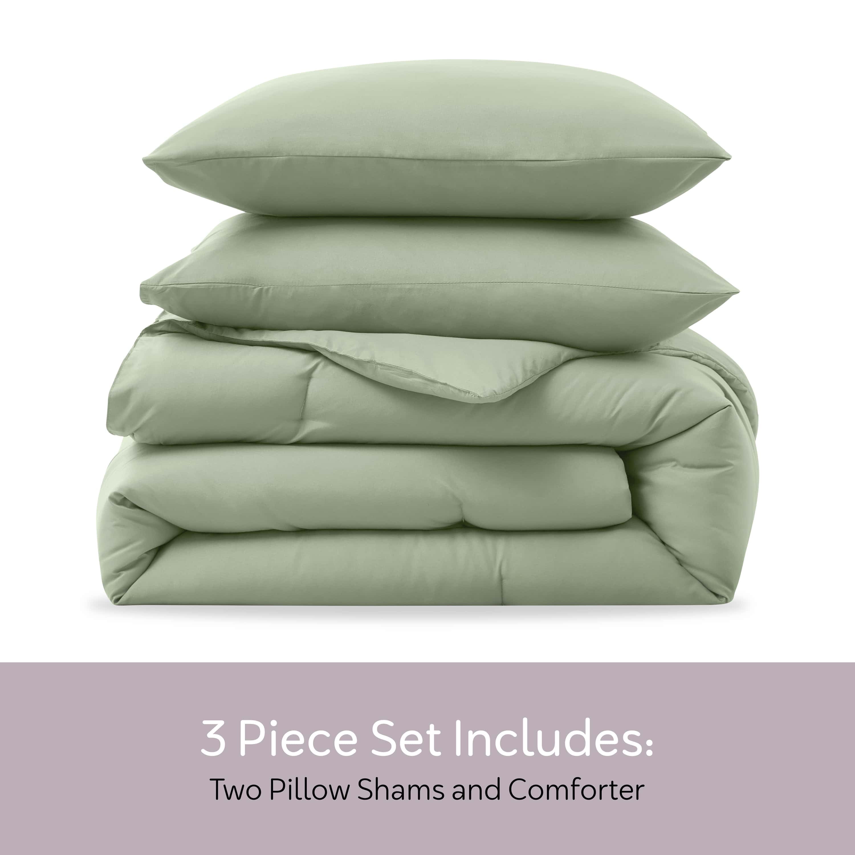 Luxurious Quilted Comforter Sets, All Season Lightweight Solid Queen Comforter Set, 3-Pc Bedding Sets, Sage Green - All-Season Down Alternative Comforter Insert Detail