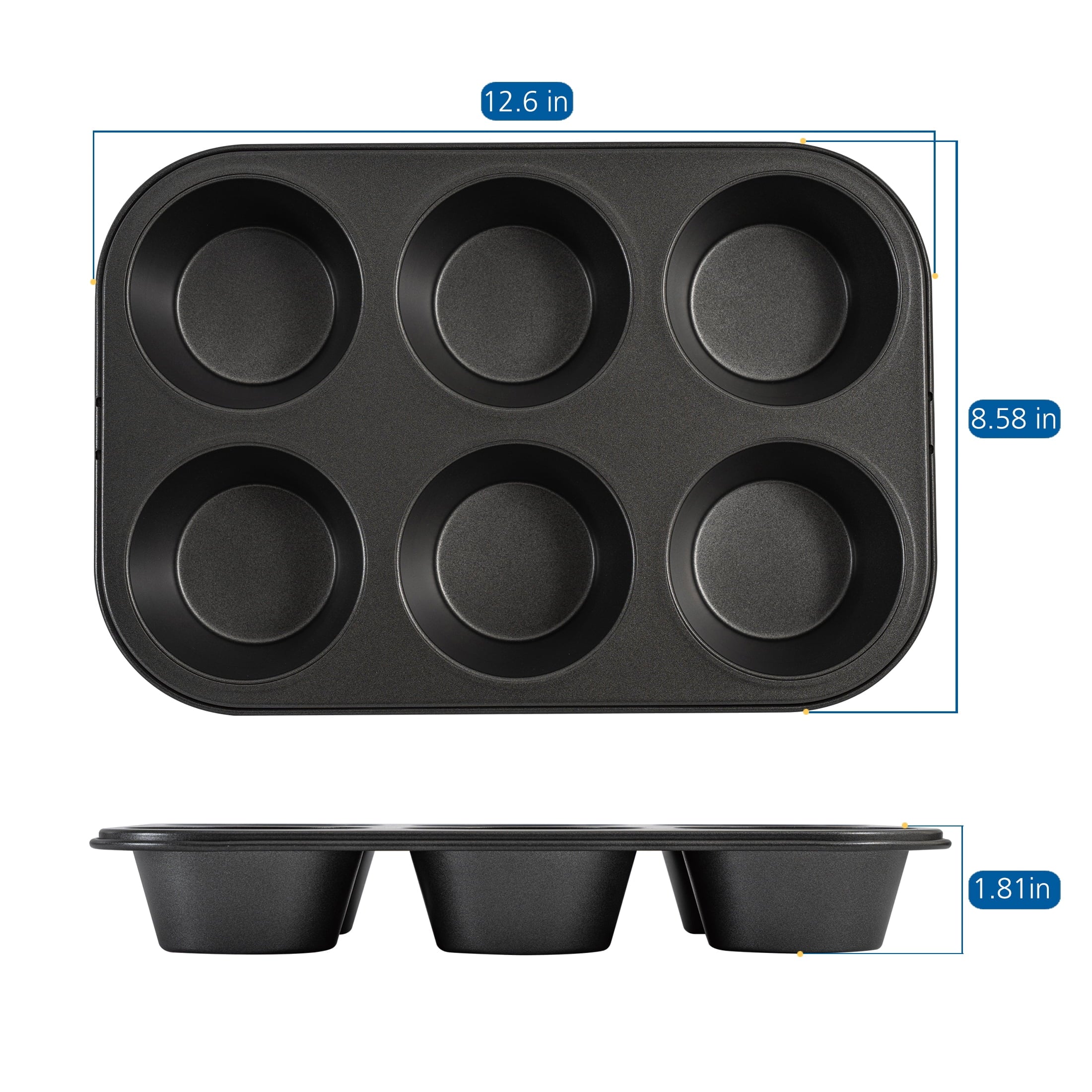 Multi-Functional 6 Cup Jumbo Muffin Pan, Non-Stick Bakeware,3.4 inch Diameter Cups,Gray,Carbon Steel - Kitchen Gadget Tool for Quick Food Prep Detail