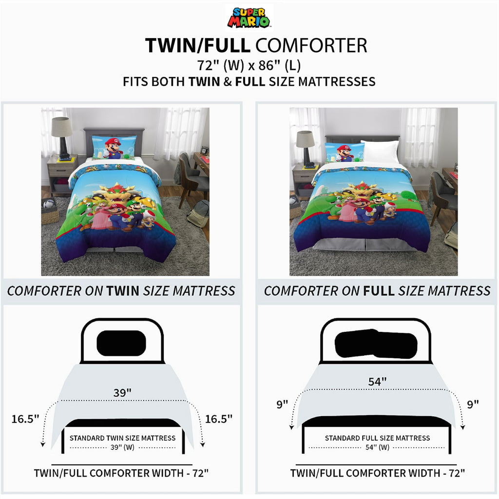 All-Season Kids Comforter and Pillowcase, 2-Piece Set, Twin/Full, Reversible - Luxurious Quilted Duvet Cover Set Detail