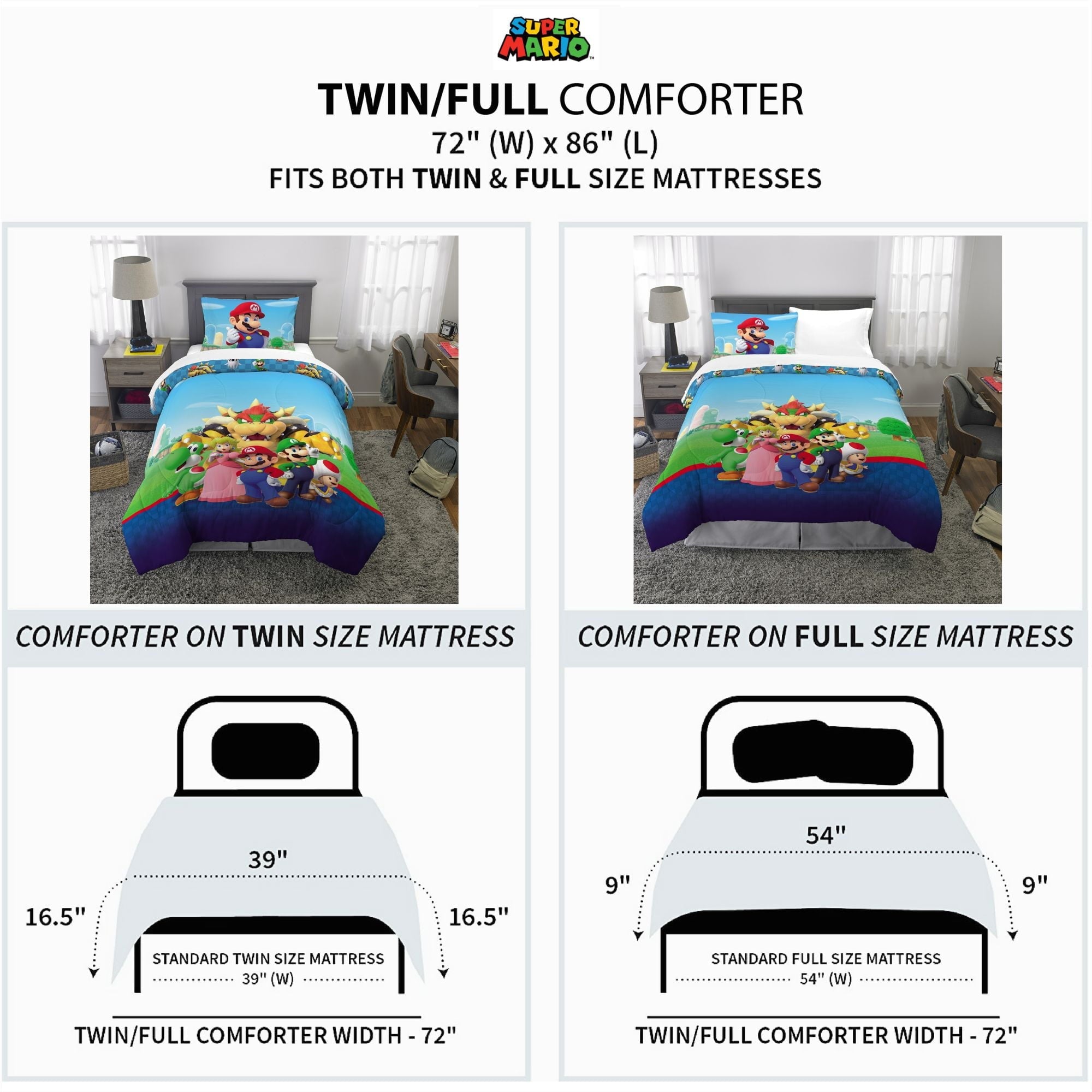 All-Season Kids Comforter and Pillowcase, 2-Piece Set, Twin/Full, Reversible - Luxurious Quilted Duvet Cover Set Detail