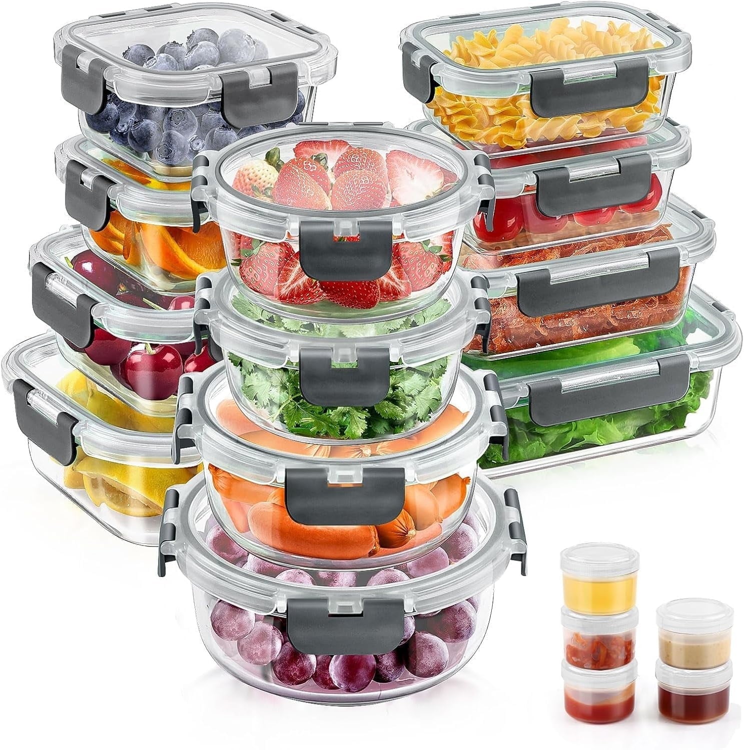 Whimsical Doughnut 34pcs Glass Food Storage Containers with Lids Set, Airtight Meal Prep Containers (17 Containers & 17 Lids), Grey - Squishy Dohnut Sweet Treat Shaped Stress Toy - Default Title