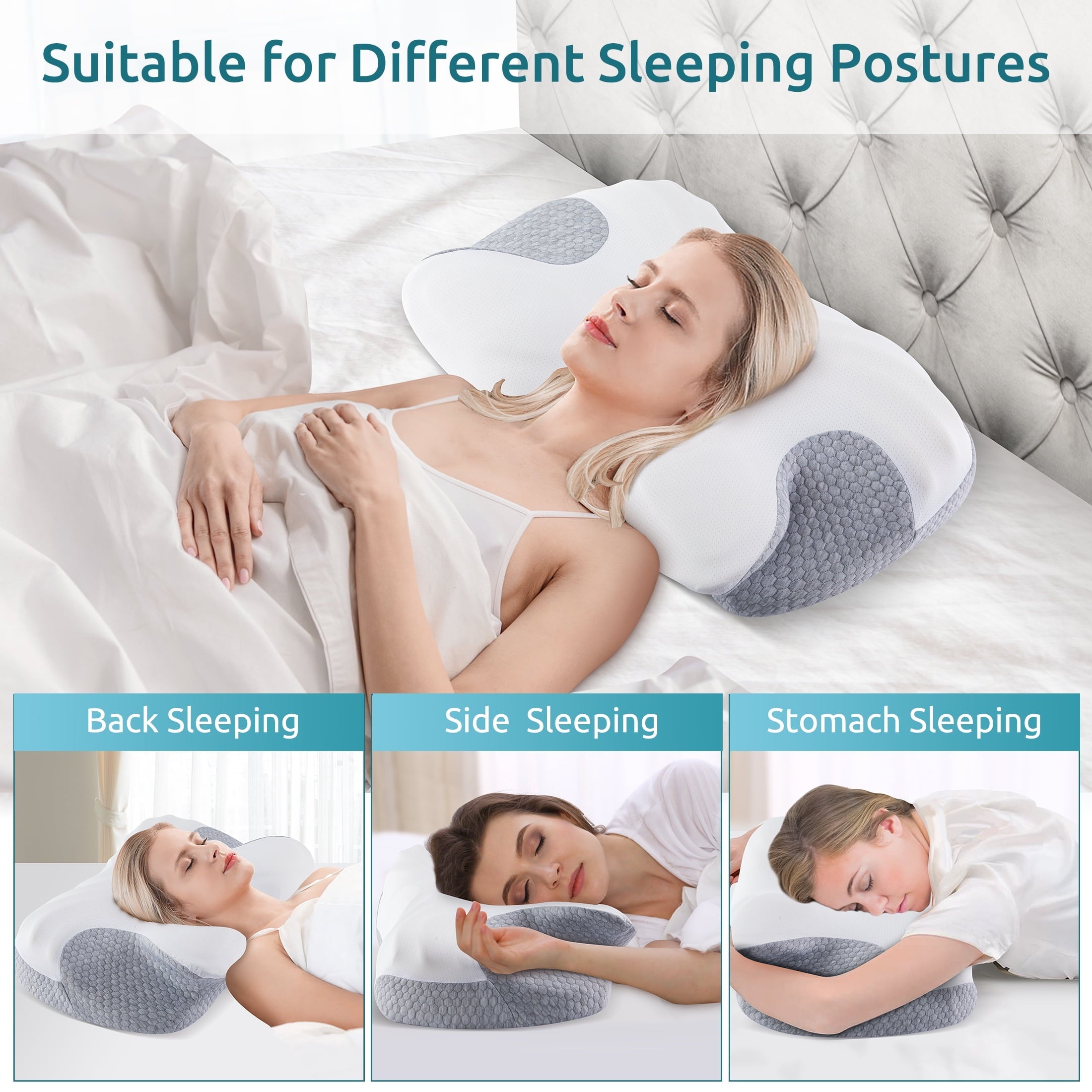 Orthopedic Support Cervical Memory Foam Pillow Neck Bed Pillow for Pain Relief Sleeping, Ergonomic Orthopedic for Side Back and Stomach ... - Decorative Throw Pillow Cushion for Sofa & Bed Detail