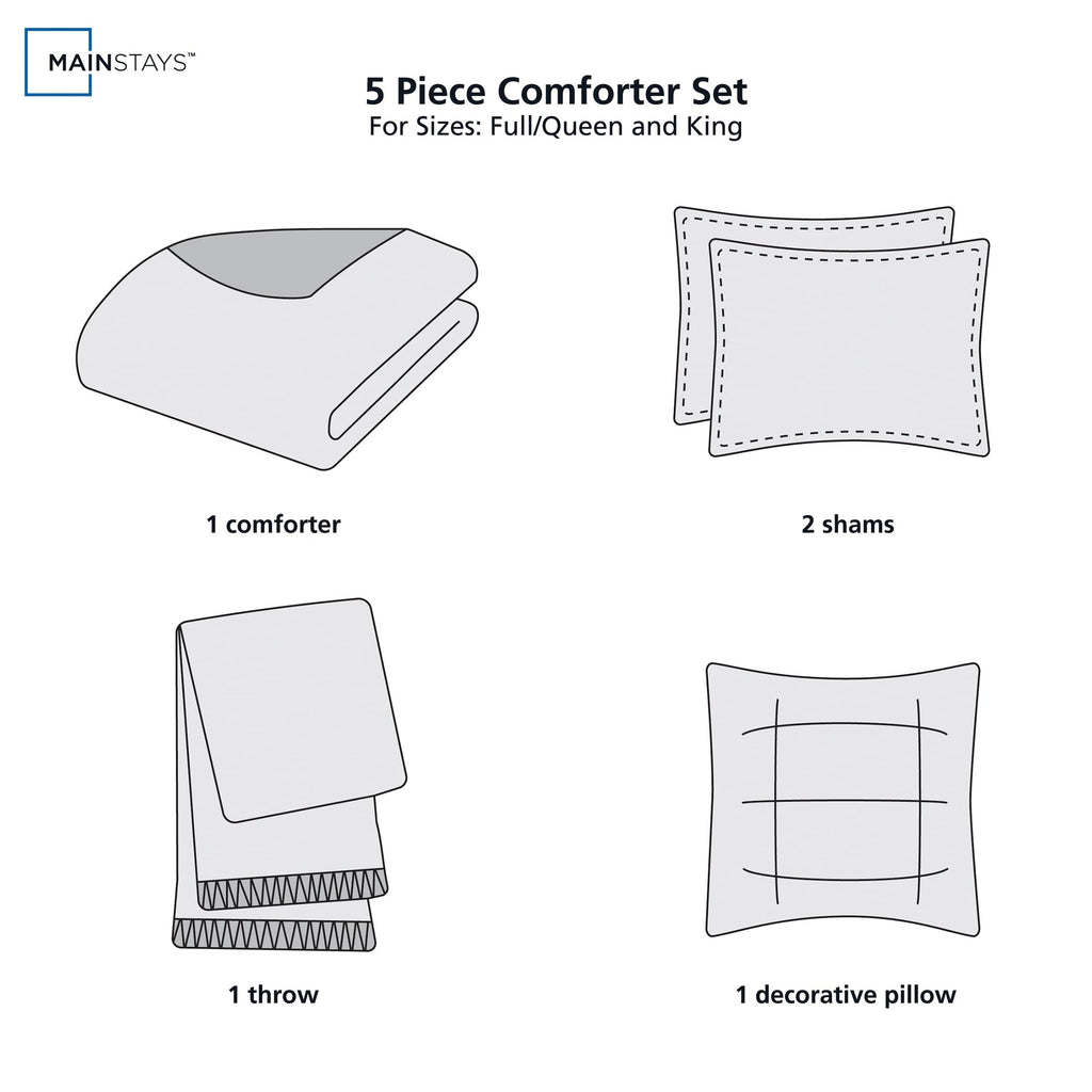 All-Season 5-Piece Papyrus Beige Waffle Comforter Set, Full/Queen - Luxurious Quilted Duvet Cover Set Detail