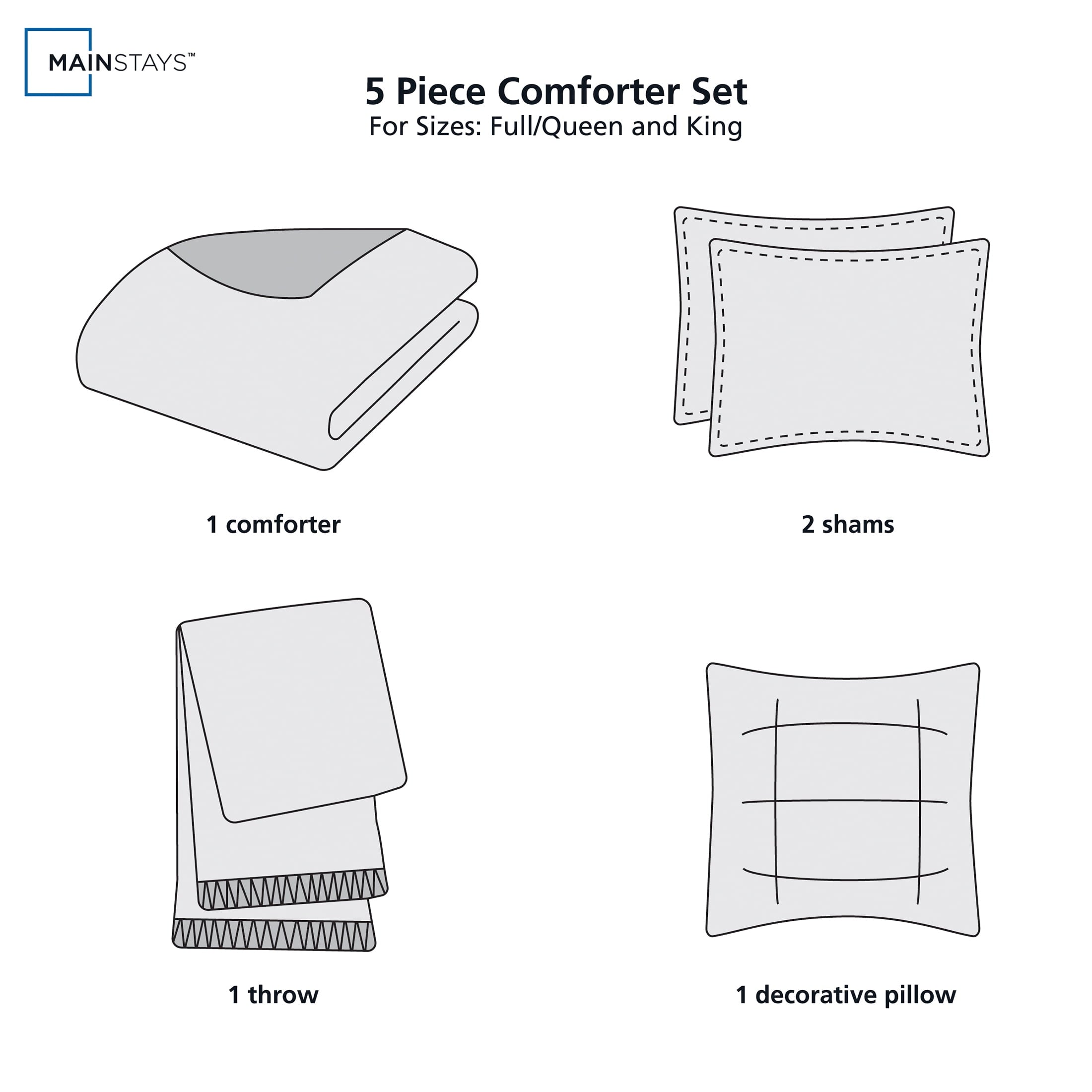 All-Season 5-Piece Papyrus Beige Waffle Comforter Set, Full/Queen - Luxurious Quilted Duvet Cover Set Detail
