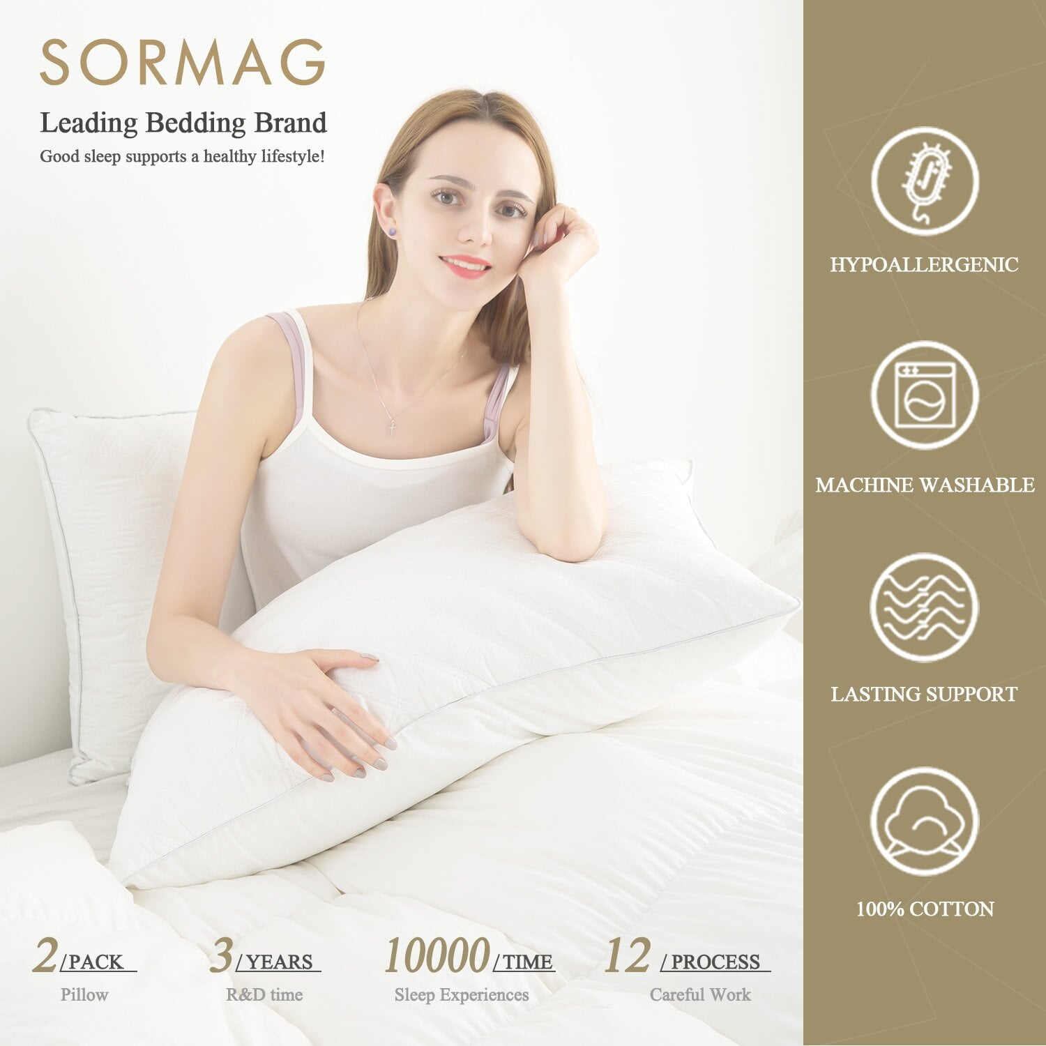 Decorative Plump Bed Pillows Queen Size Set of 2 Pillows for Bed 2 Pack Cooling Hotel Collection Down Alternative Pillows 20 x 30 inches - Orthopedic Shredded Foam Bed Pillow Set Detail