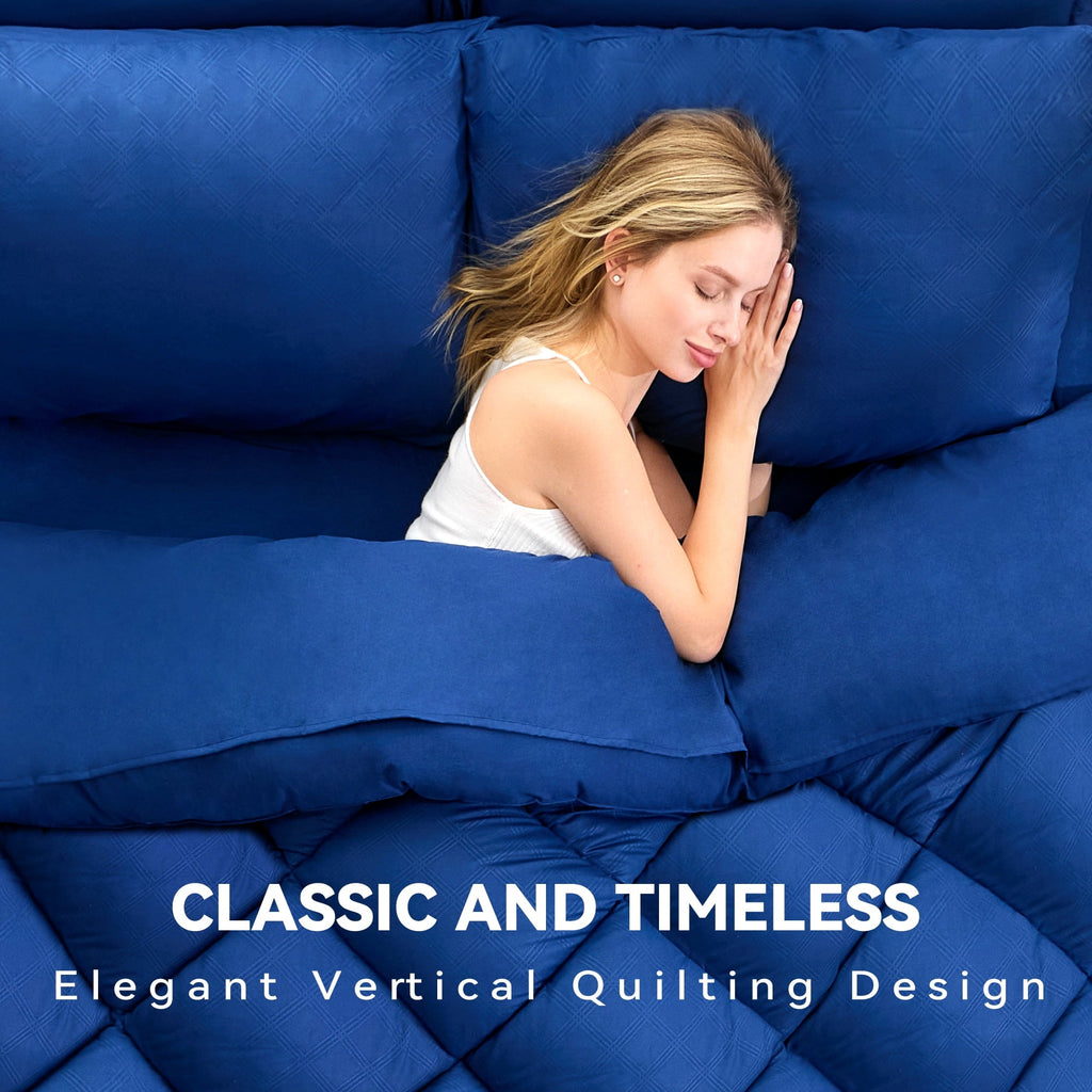 Hypoallergenic Cloud Full Comforter Set 4 Pieces,Comforter Set,Bed in a Bag, Bedding Set with Comforter,Fitted Sheet,Flat Sheet,Pillowcase... - Luxurious Quilted Duvet Cover Set Detail