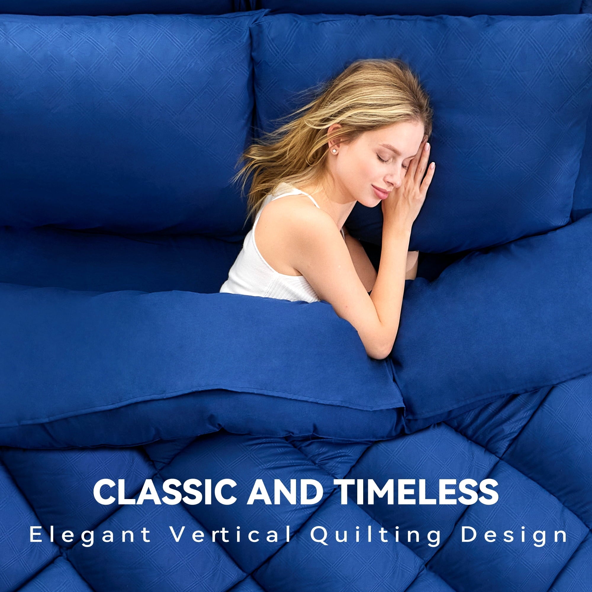 Hypoallergenic Cloud Full Comforter Set 4 Pieces,Comforter Set,Bed in a Bag, Bedding Set with Comforter,Fitted Sheet,Flat Sheet,Pillowcase... - Luxurious Quilted Duvet Cover Set Detail