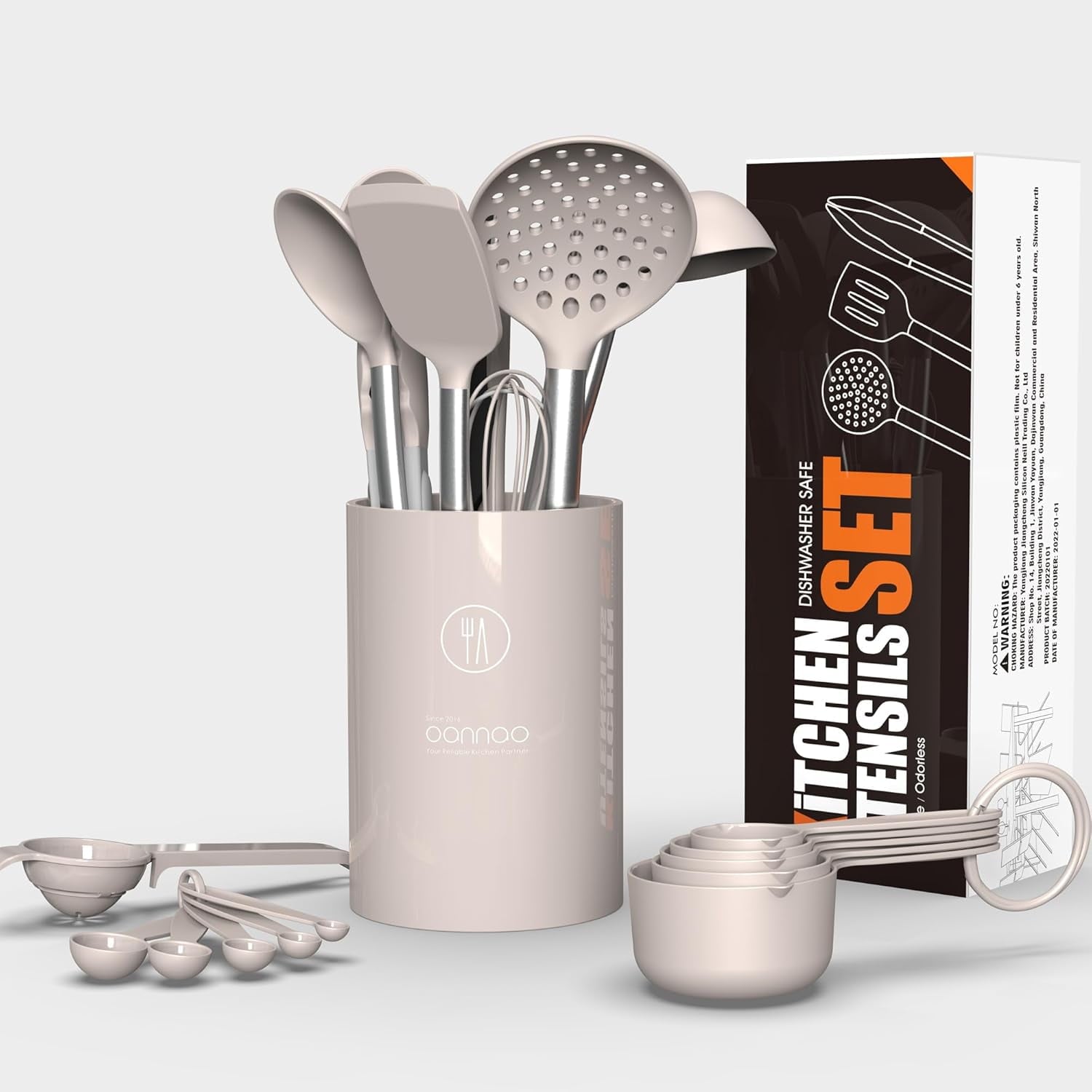 Non-Stick Safe Large Silicone Cooking Utensils Set - Heat Resistant Kitchen Utensils,Turner Tongs,Spatula,Spoon,Brush,Whisk,Stainles... - Premium Stainless Steel Cooking Utensil for Non-Stick Pots Detail
