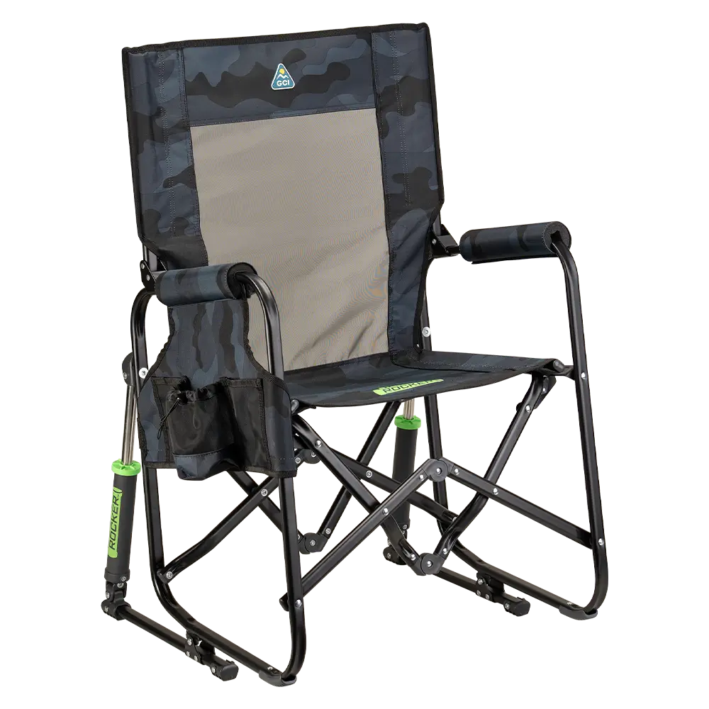 Premium All-Weather Stowaway Rocker - Choice 794 - Freestyle Rocker Portable Outdoor Folding Chair - Stealth Camo