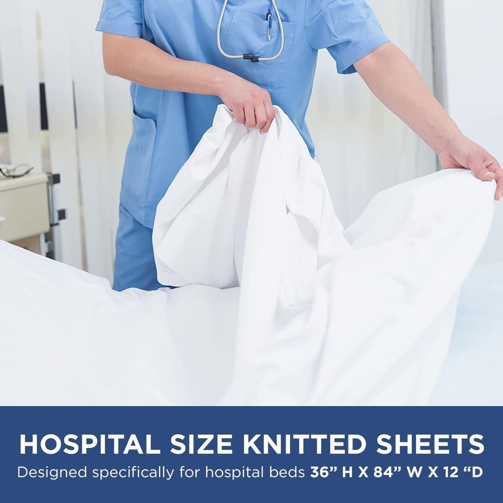 Cooling Sateen 2 Pack Fitted Hospital Bed Sheets with Elastic All Around for a Perfect Fit - Cotton Rich Soft Knitted Jersey Sheet, ... - Luxury Bed Sheet Set with Deep Pockets Detail